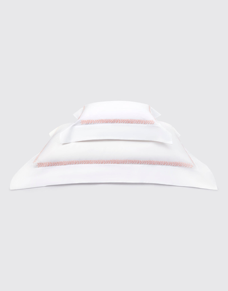 Leaf Pillow Slip in White & Pink Cotton 5