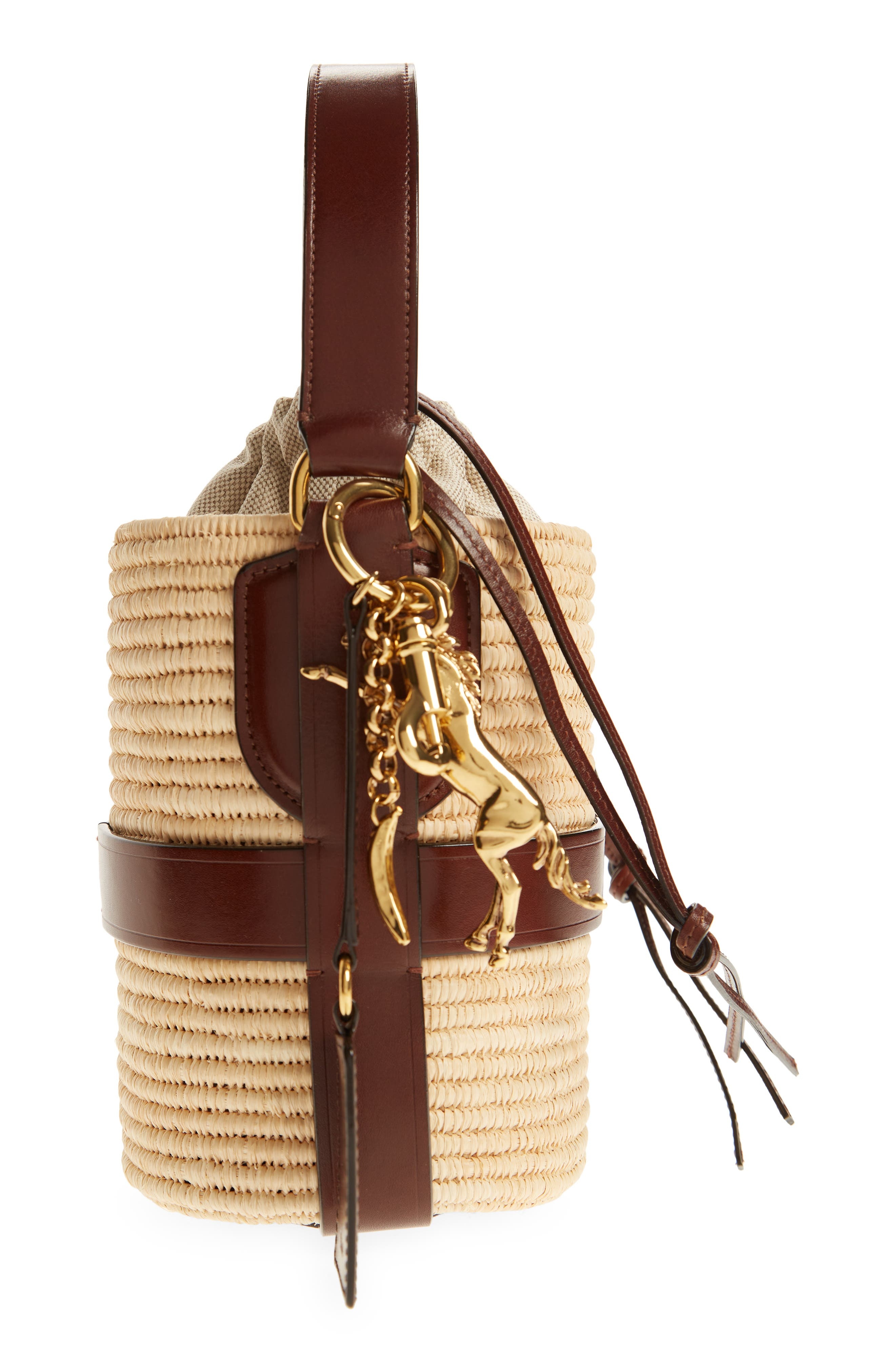Chloé Small Kerala Straw & Leather Bucket Bag in Dark Ebony at Nordstrom - 5