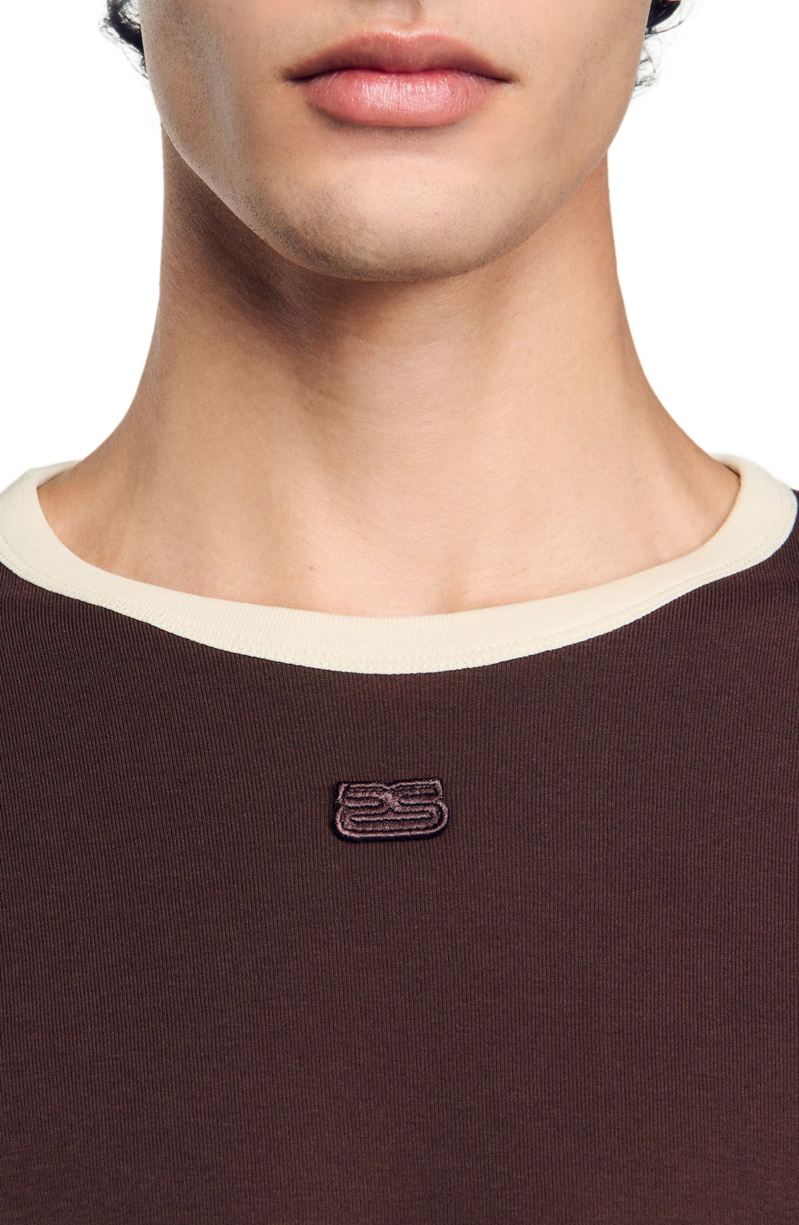 SANDRO Two-tone patch T-shirt in Moka. at Nordstrom - 4