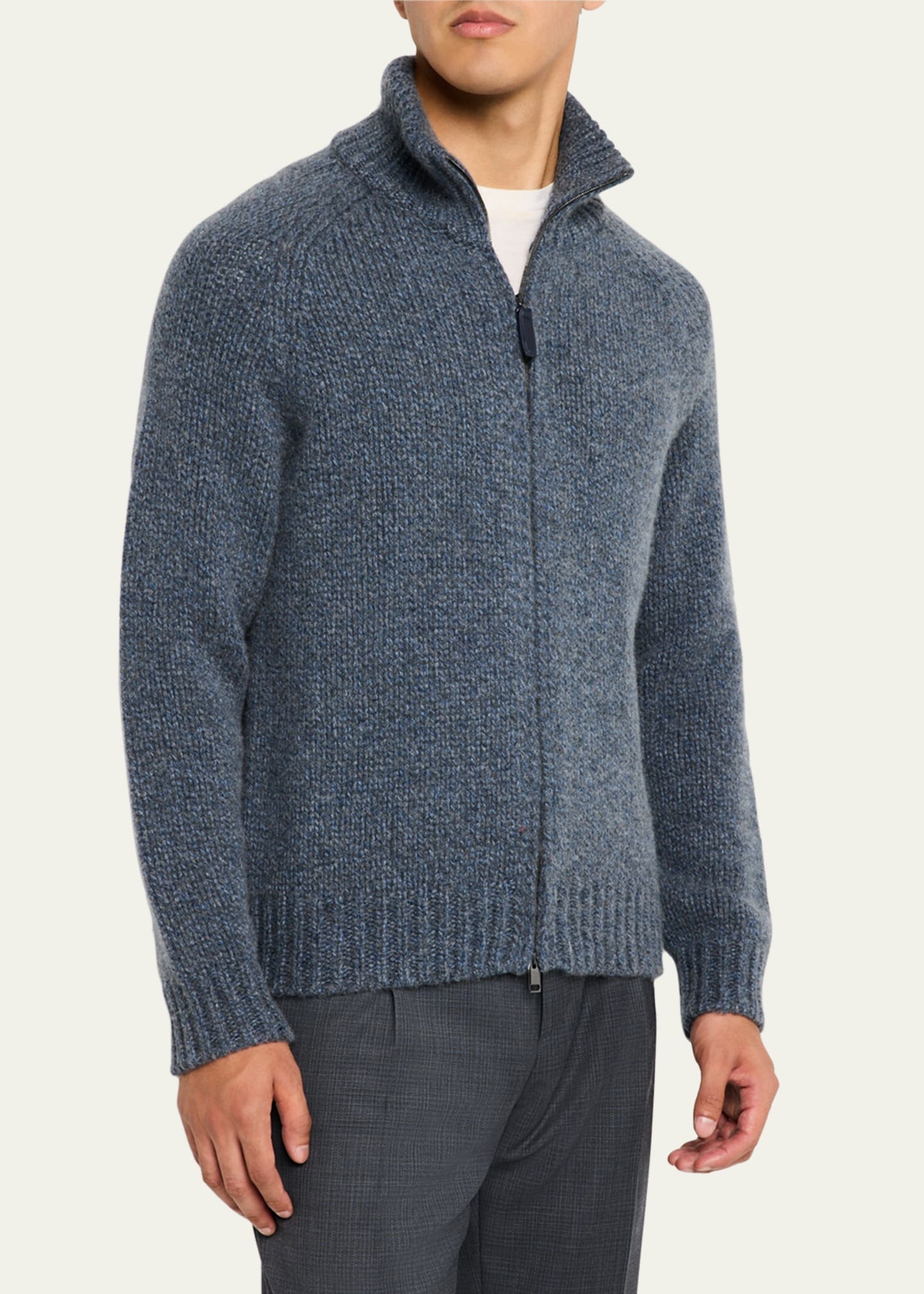 Men's Cashmere Mouline Zip Sweater - 4