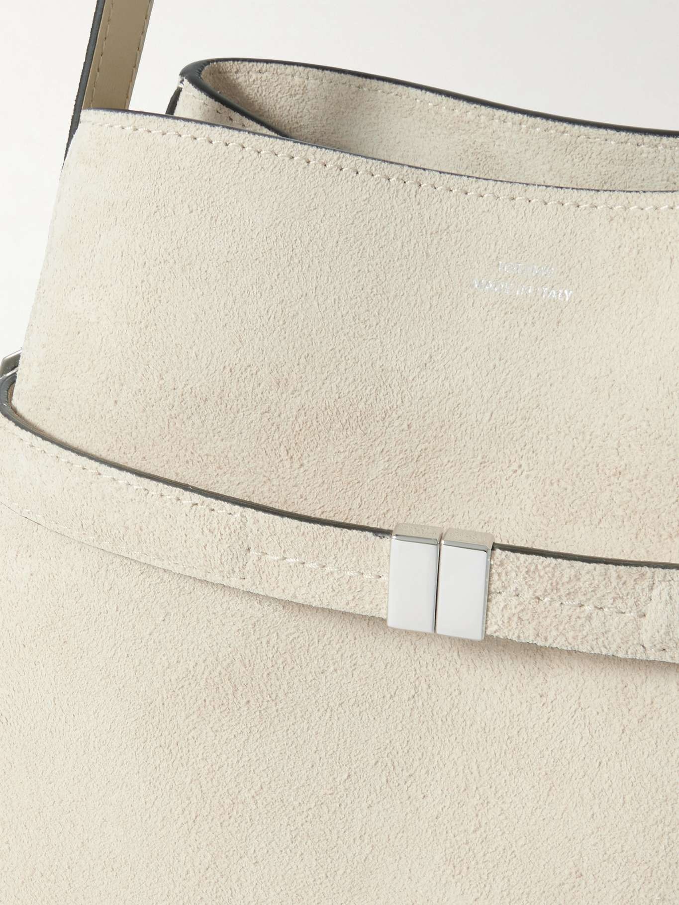 Belted leather-trimmed suede tote Off-white - 4