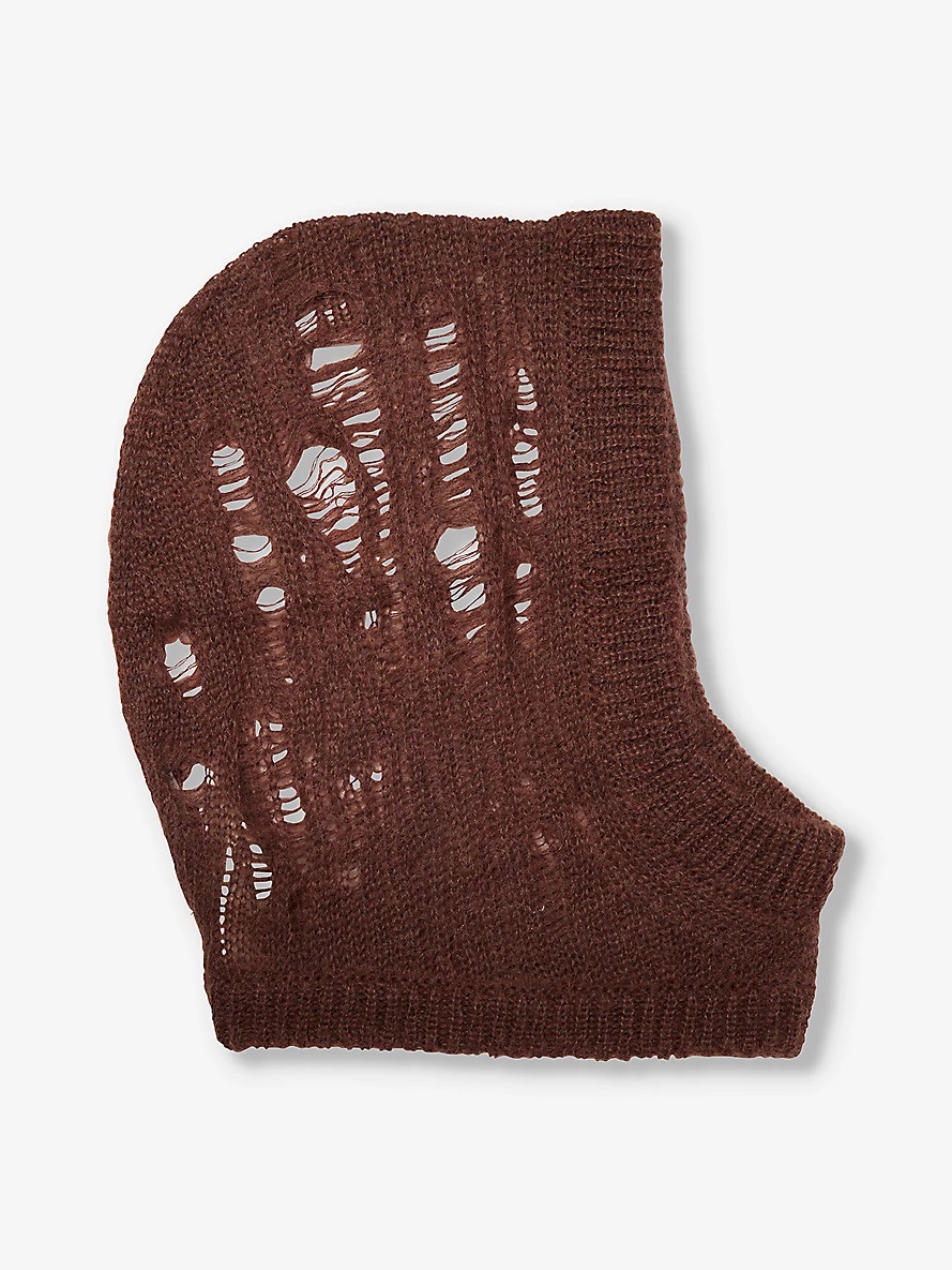 Distressed-knit ribbed-trim wool-blend hood - 1