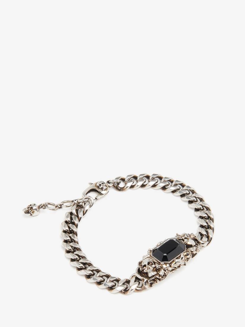 Men's Ivy Skull Chain Bracelet in Antique Silver - 2