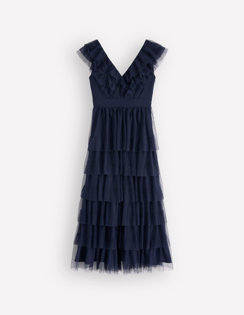 Ruffle Tulle Tiered Dress-Navy 1