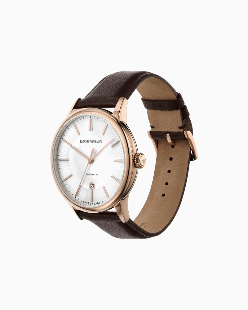 EMPORIO ARMANI SWISS MADE AUTOMATIC BROWN LEATHER WATCH outlook