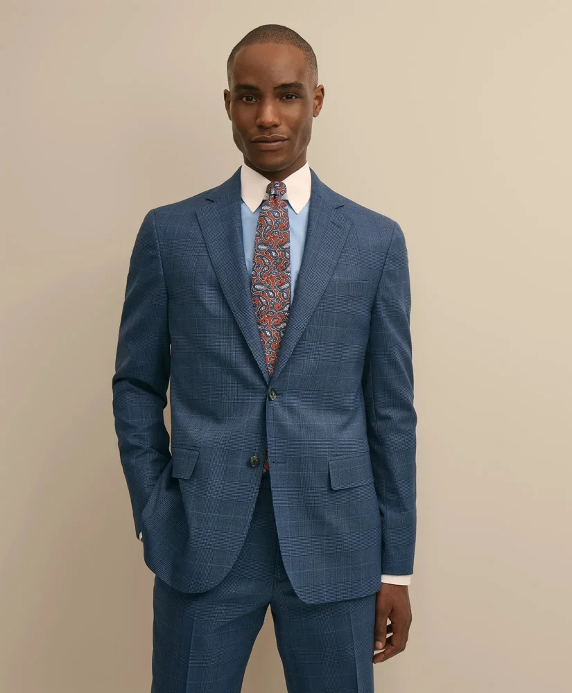 Brooks Brothers Explorer Collection Slim Fit Wool Overcheck Suit Jacket - 1