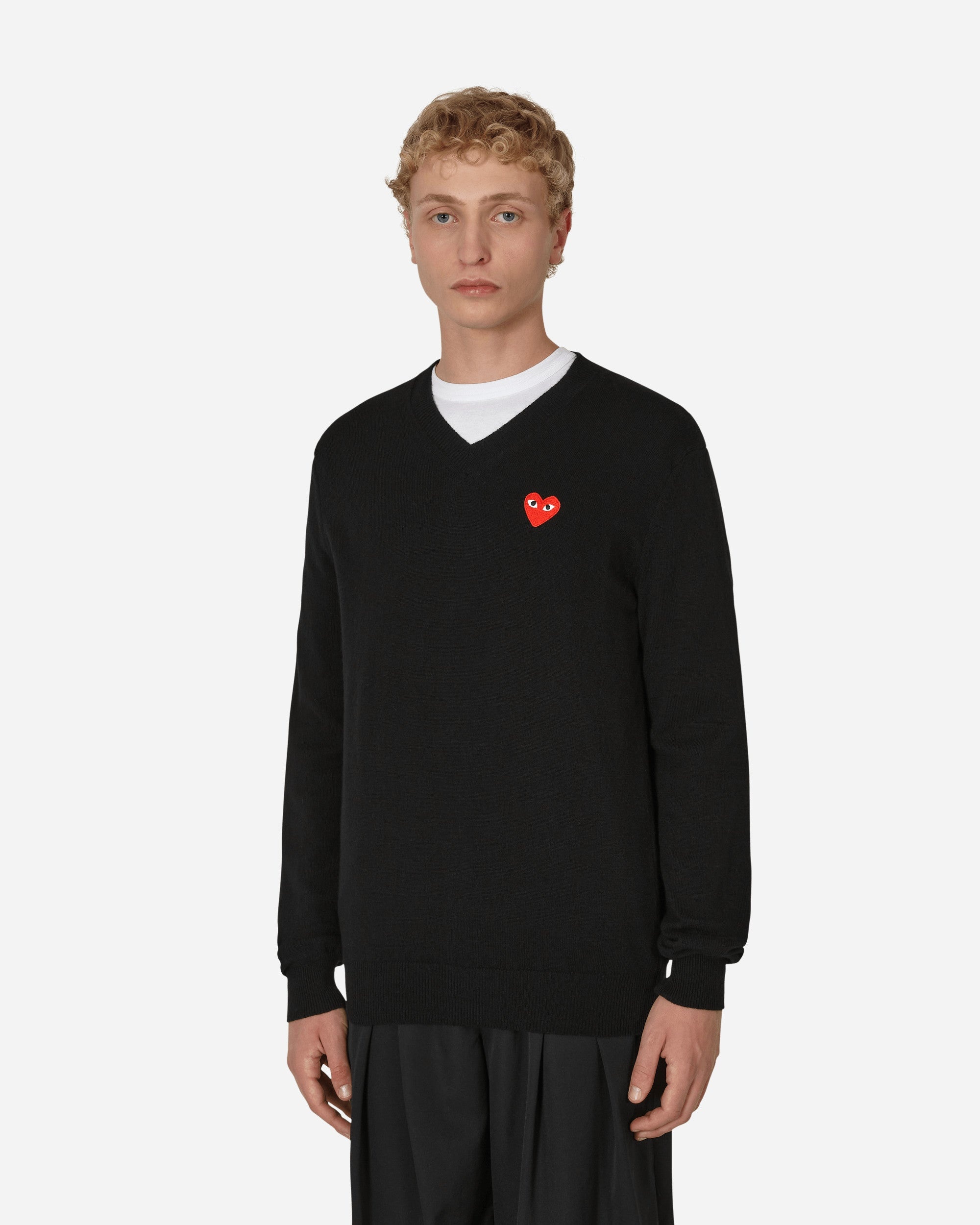 Heart V-Neck Sweater Black - 1