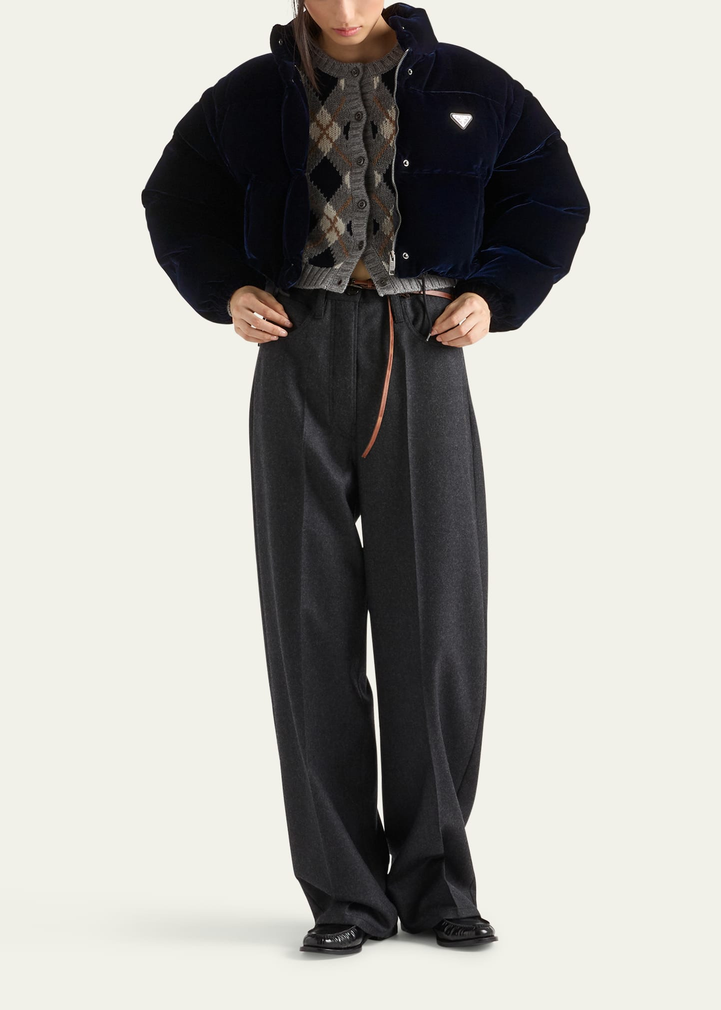 Convertible Cropped Velvet Down Jacket - 2