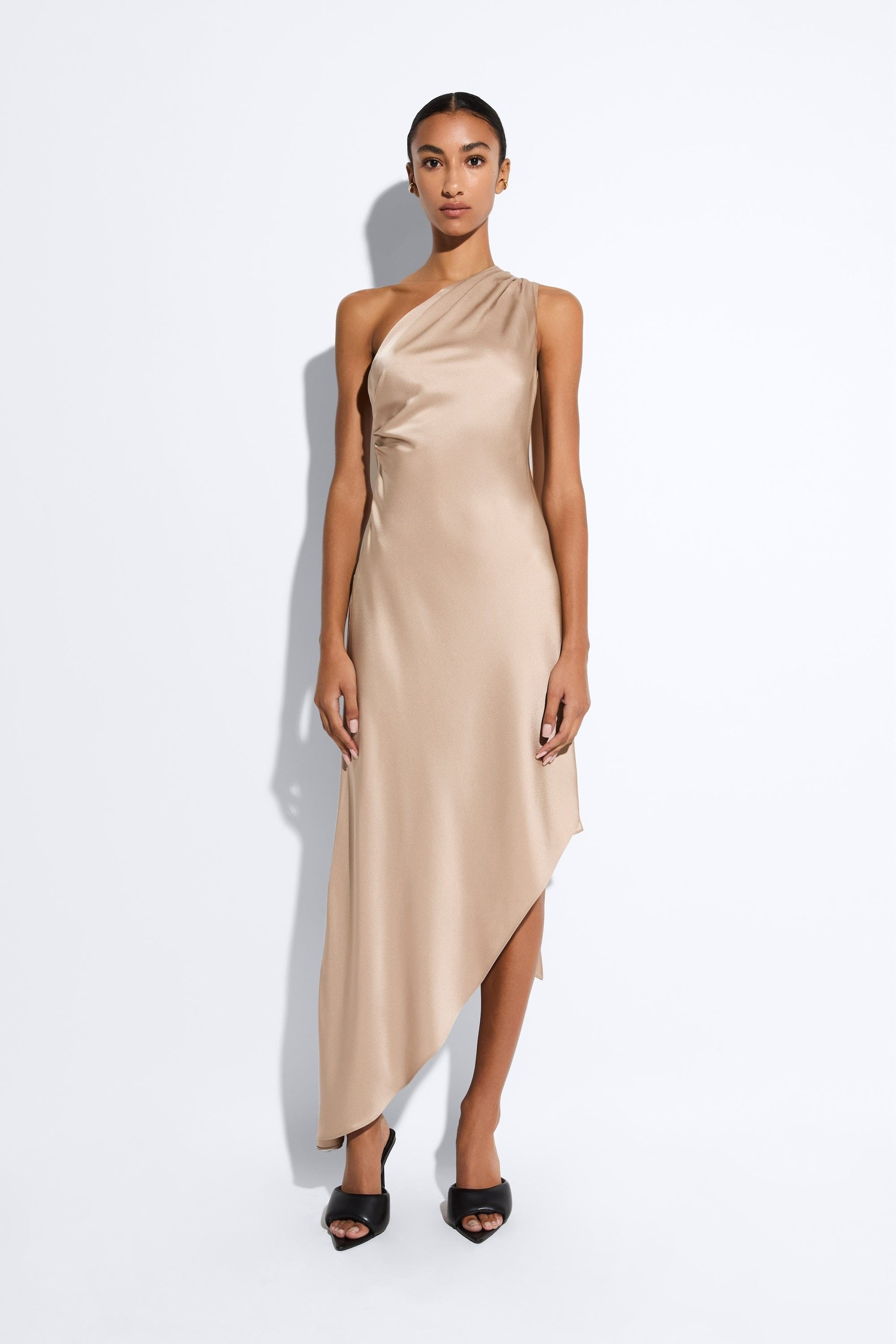 Satin One Shoulder Dress - 2