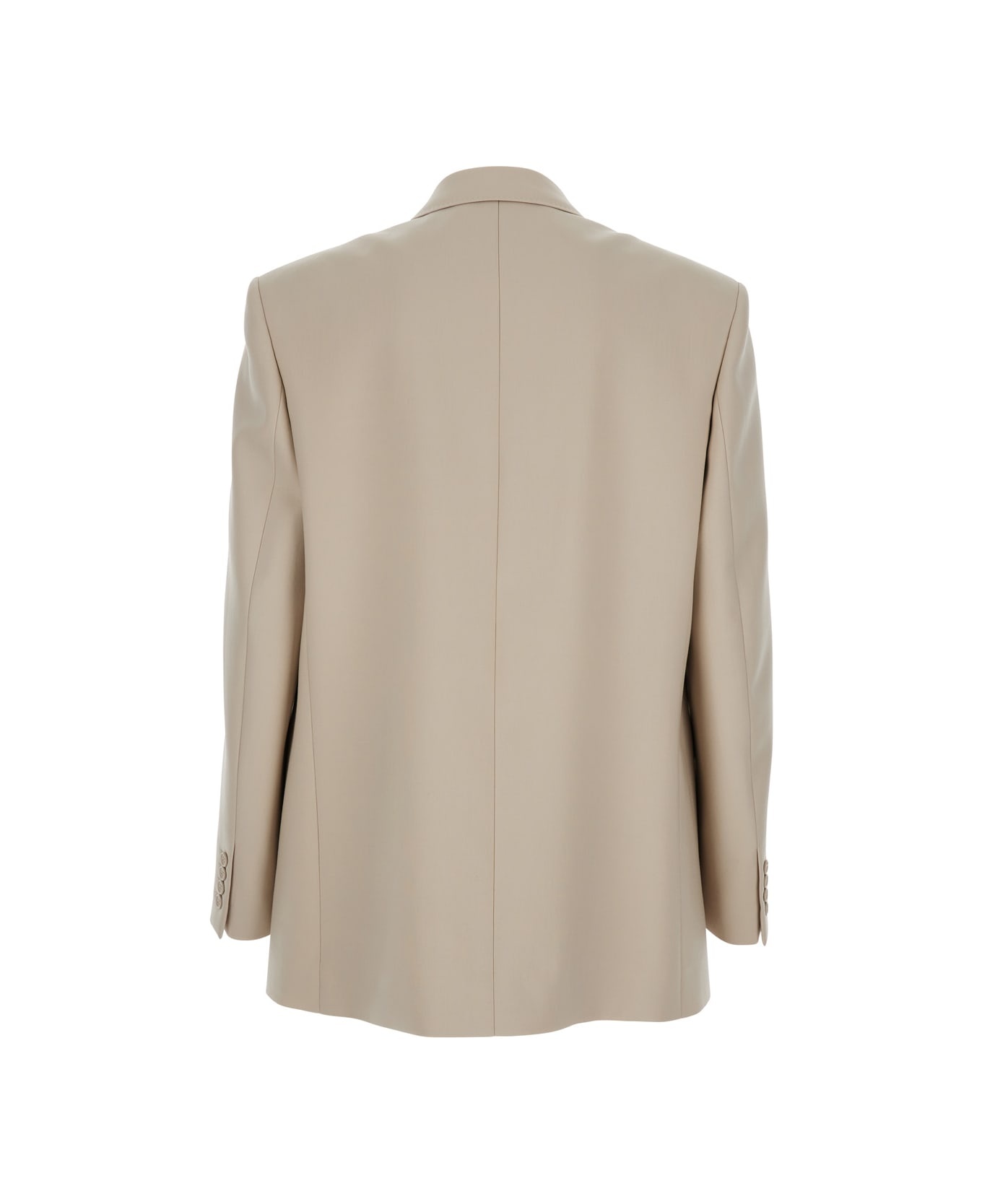 Beige Double-breasted Jacket With Peak Revers In Wool Man - 2