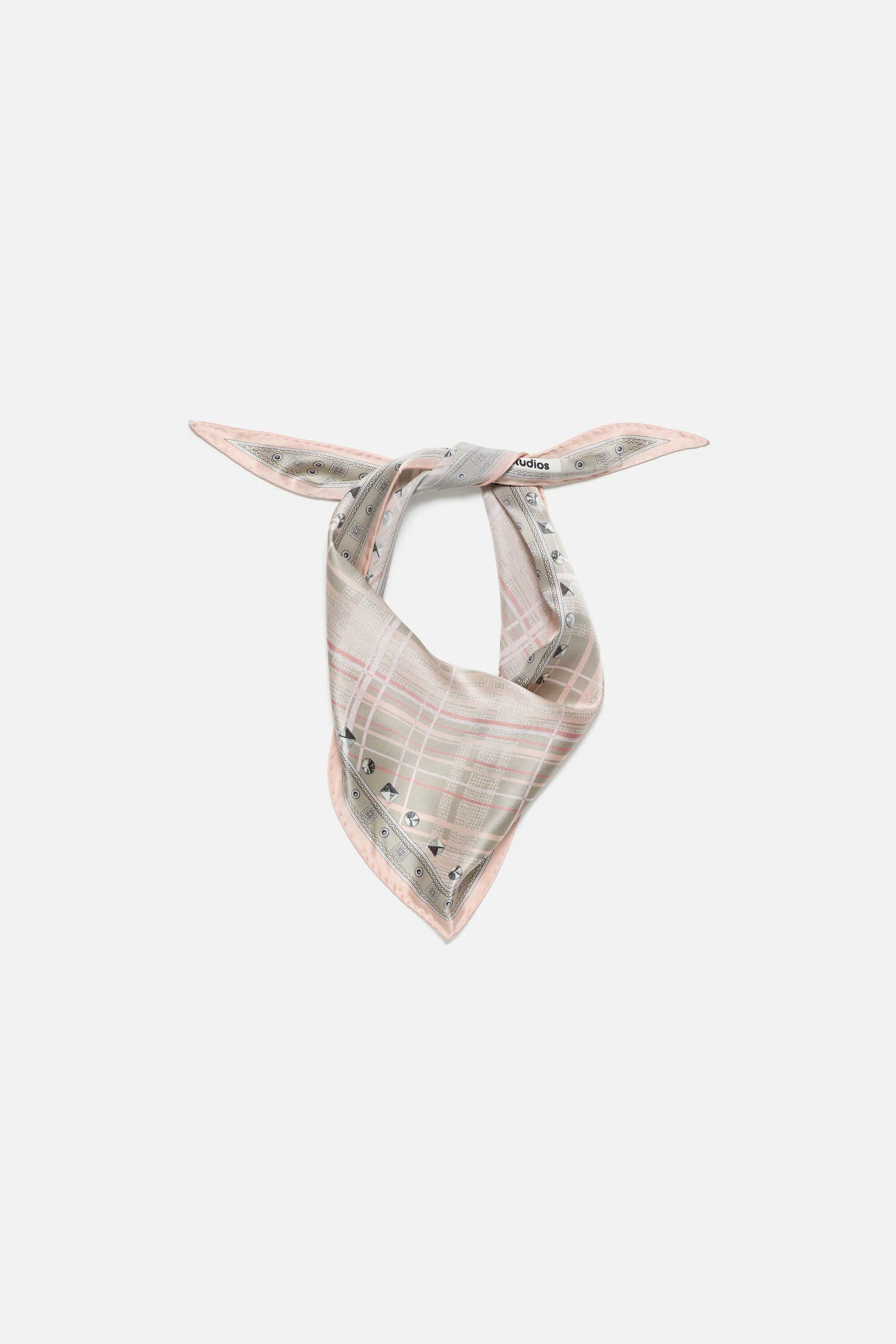 Checkered silk bandana - Pink/taupe - 1