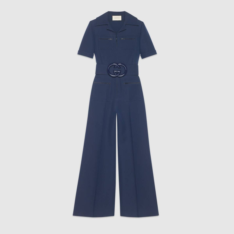 Wool silk belted jumpsuit 1