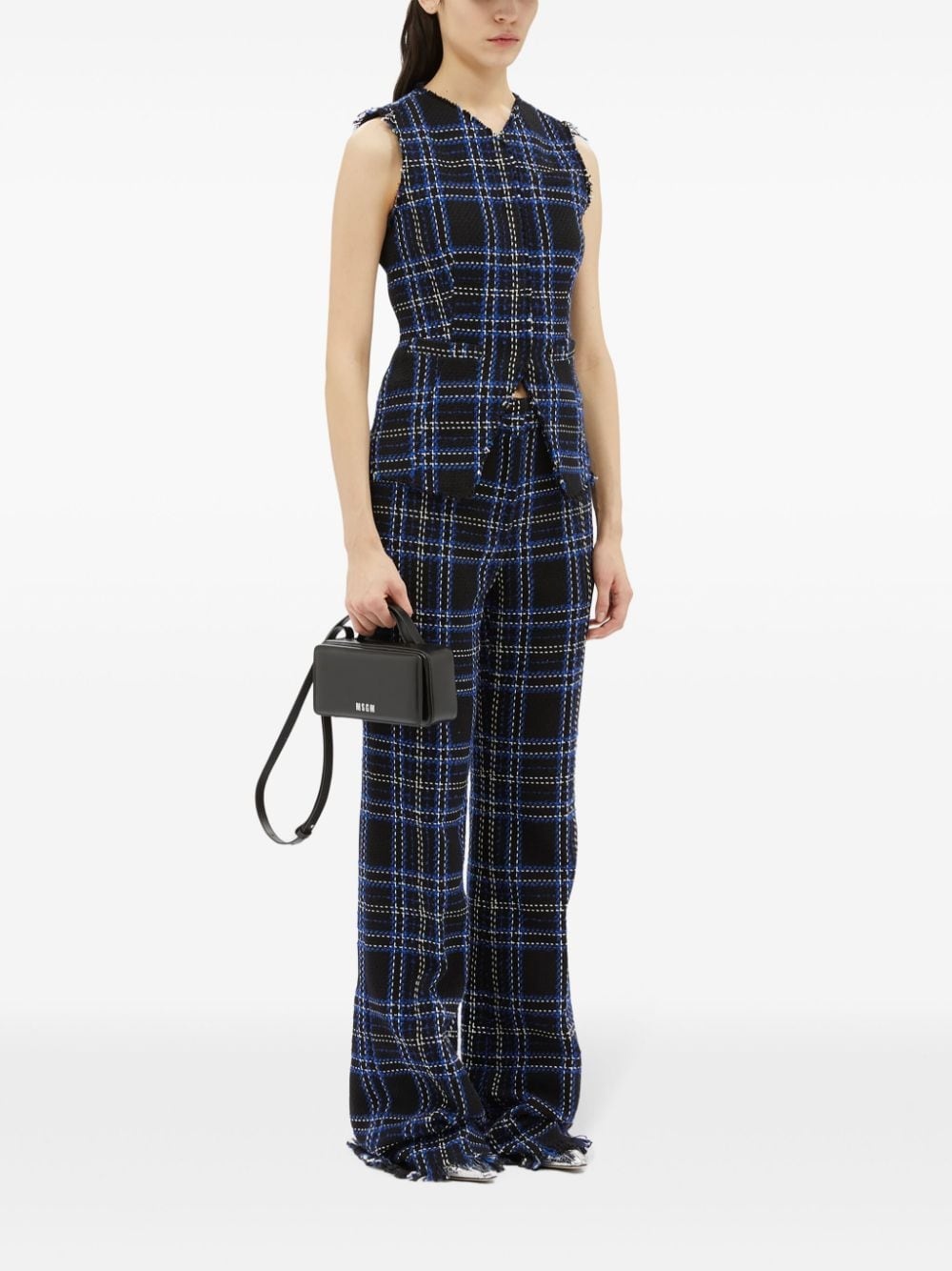 checked-panel cotton trousers - 2