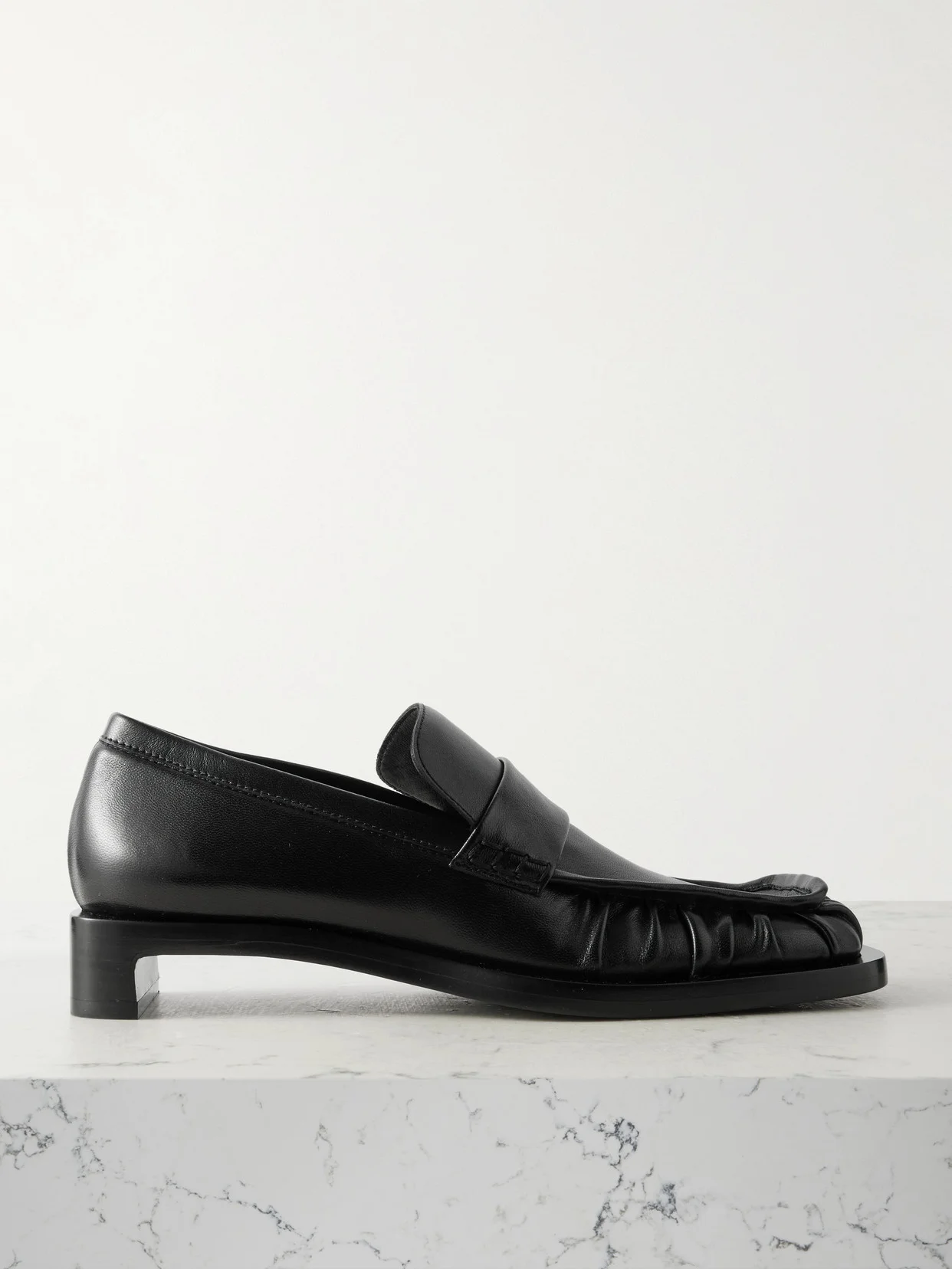 Ruched Crinkled-leather Penny Loafers - 1