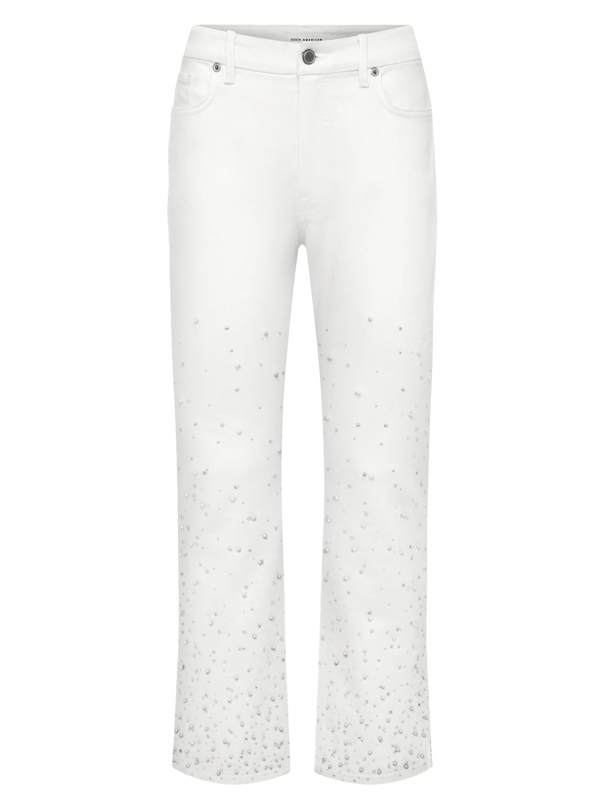 Women's Good Icon Pearl-Embellished Straight Ankle Jeans - White - 1