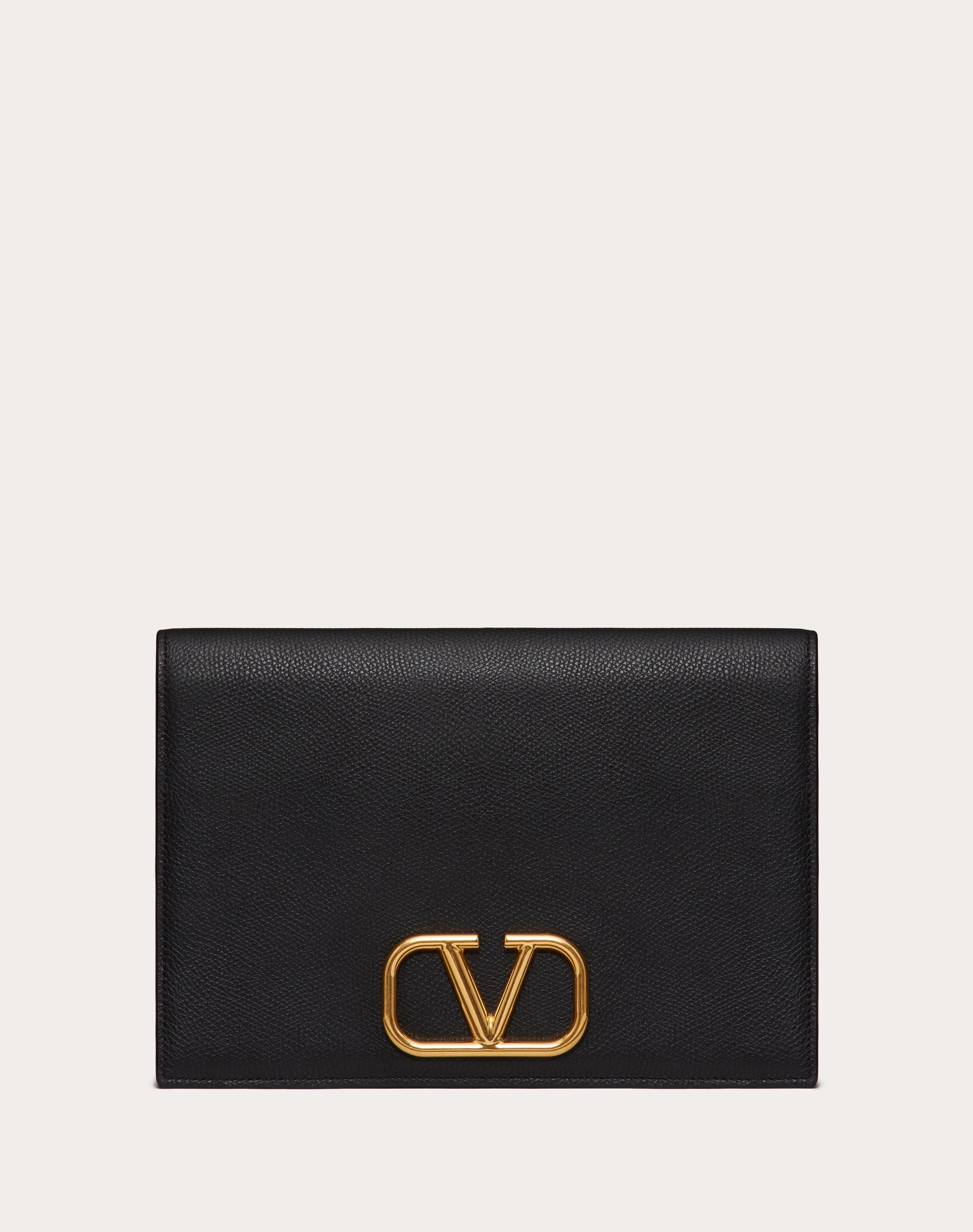 VLOGO SIGNATURE GRAINY CALFSKIN POUCH - 1