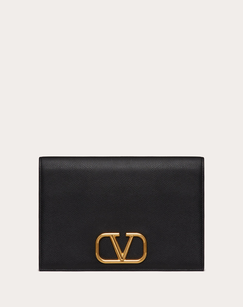 VLOGO SIGNATURE GRAINY CALFSKIN POUCH 1