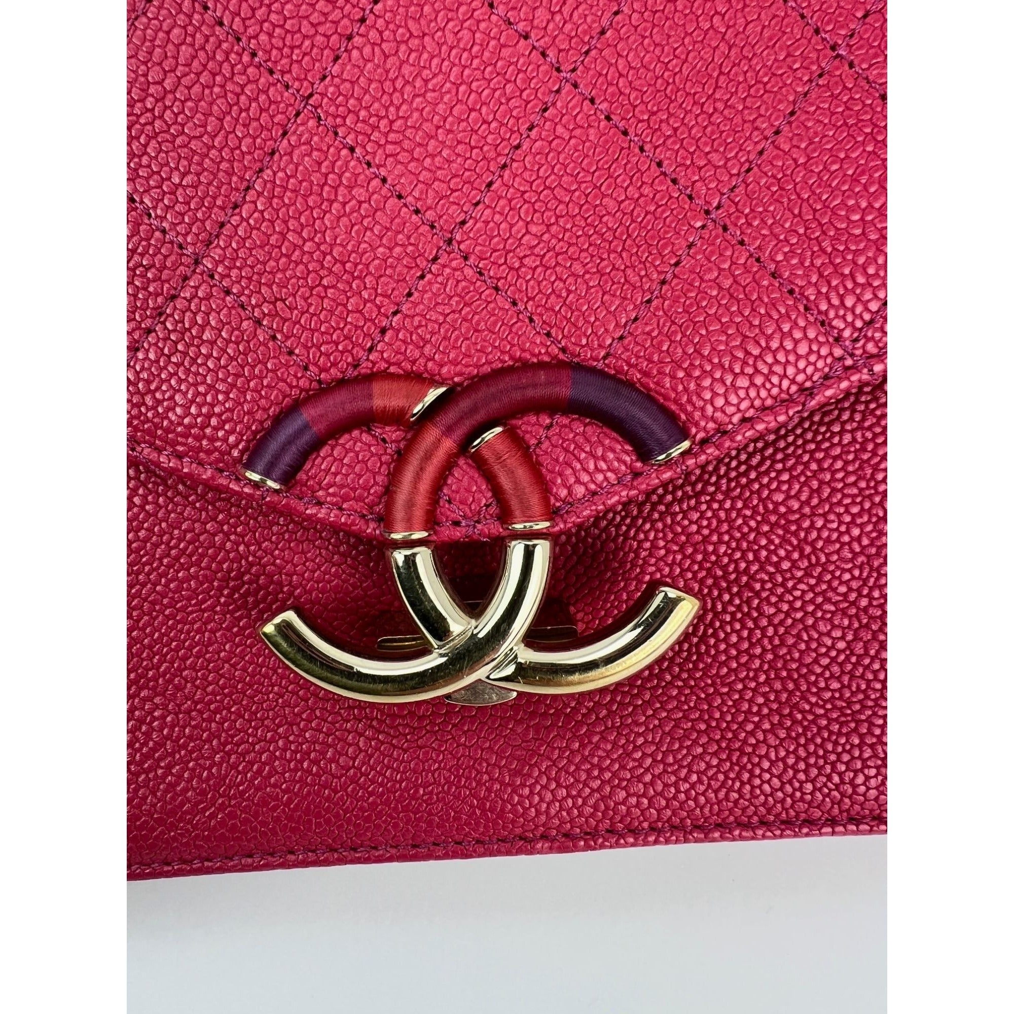 Chanel Paris-Cuba Medium Caviar Calfskin Thread Around Pink Flap Bag with top handle - 14