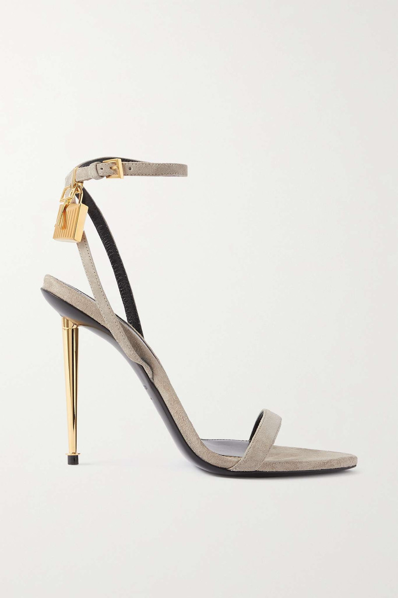 Padlock embellished velvet sandals 1