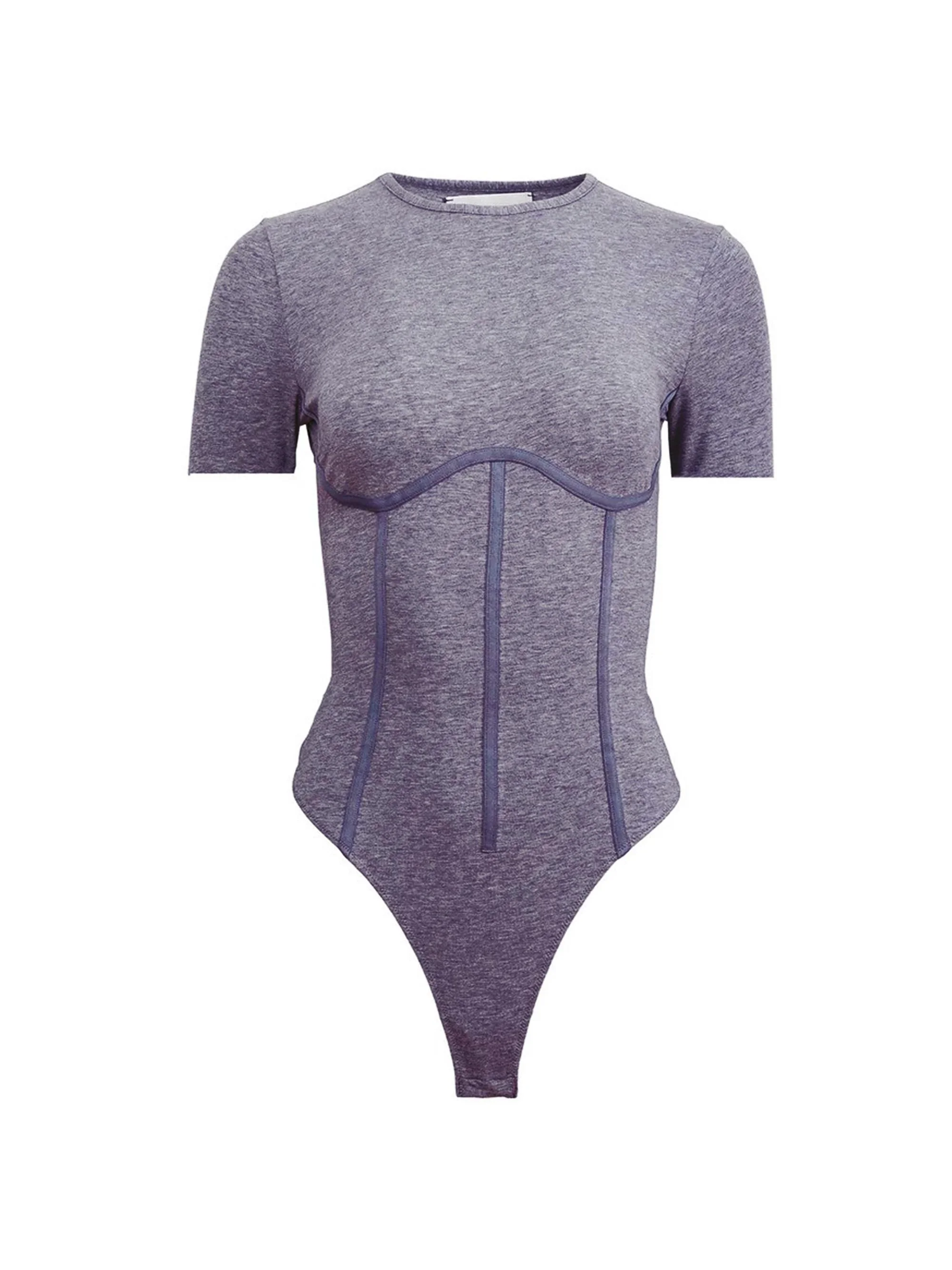 Women's Stretch Cotton T-Shirt Bodysuit - Heather Grey - 1