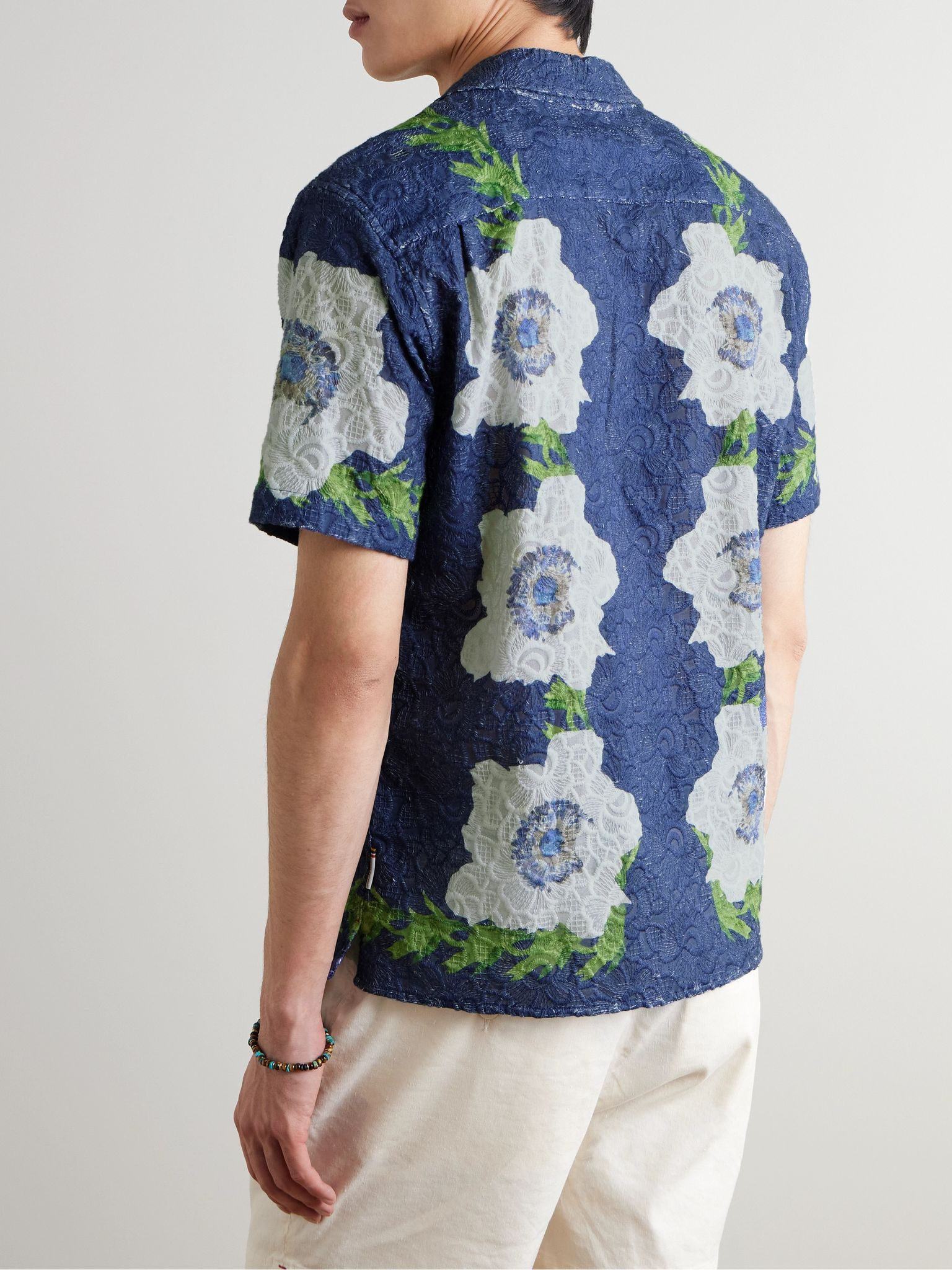 Maitan Camp-Collar Embroidered Cotton Shirt Navy - 3