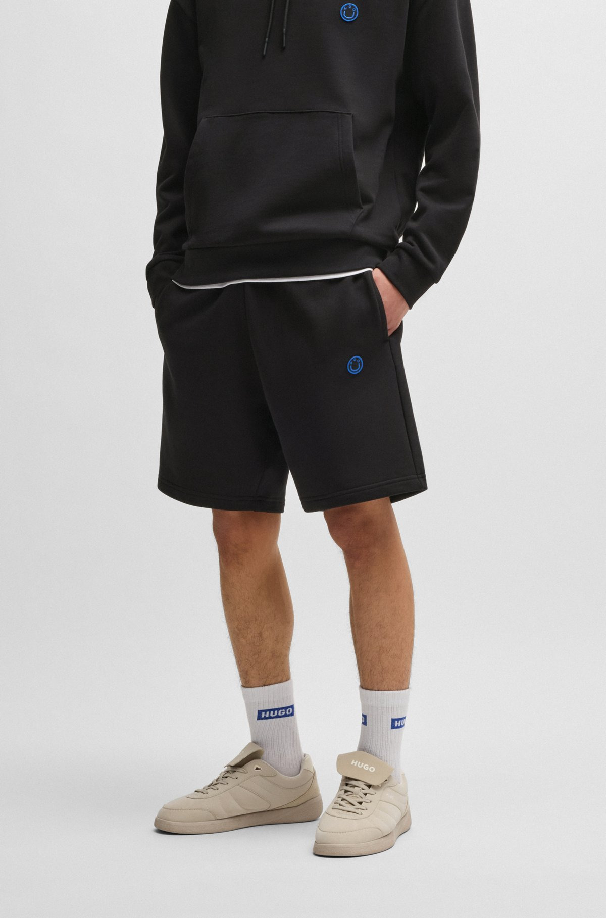COTTON-TERRY SHORTS WITH HAPPY HUGO LOGO - 3