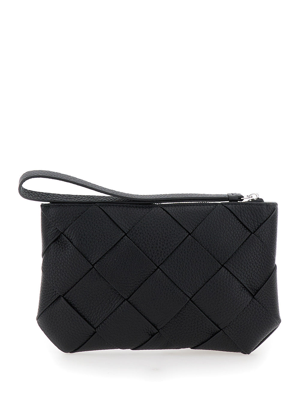 Bottega Veneta Men Black Medium Clutch With Intreccio Motif In Grained Leather Man - 4