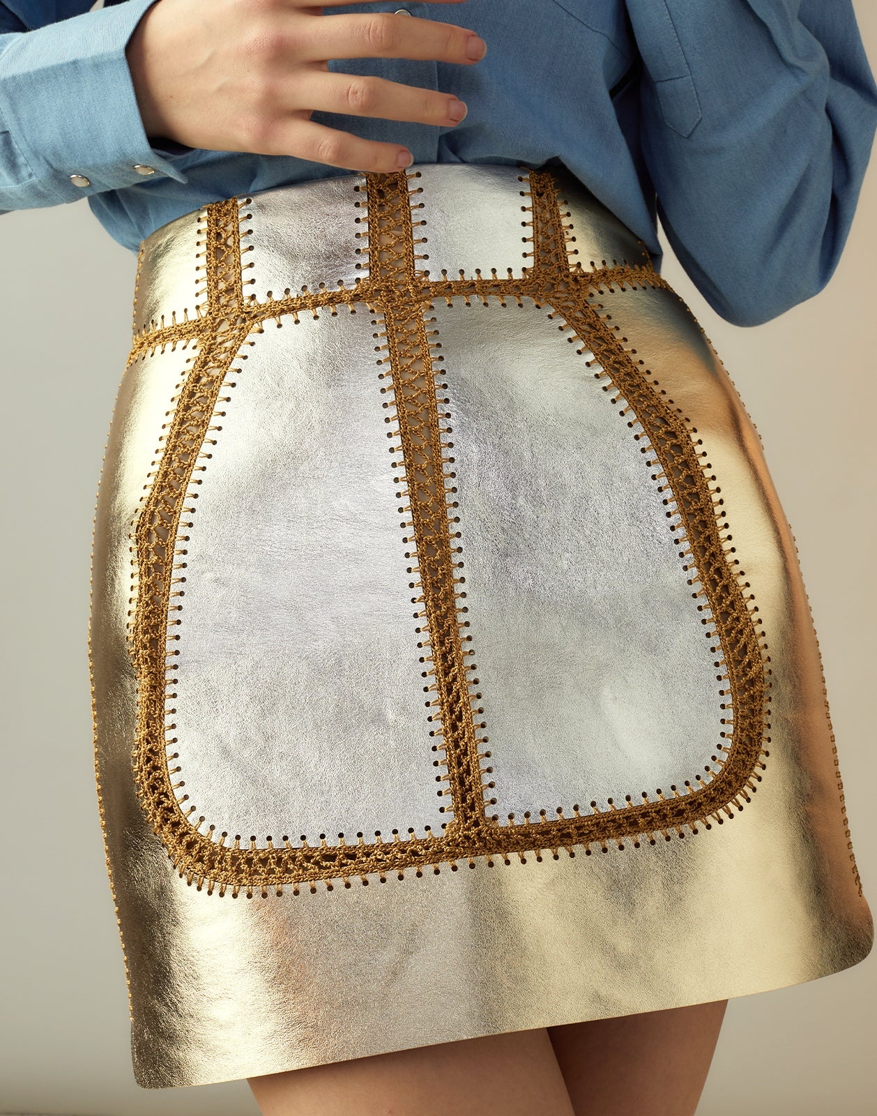 Mixed Metallic Vegan Leather Skirt - 12