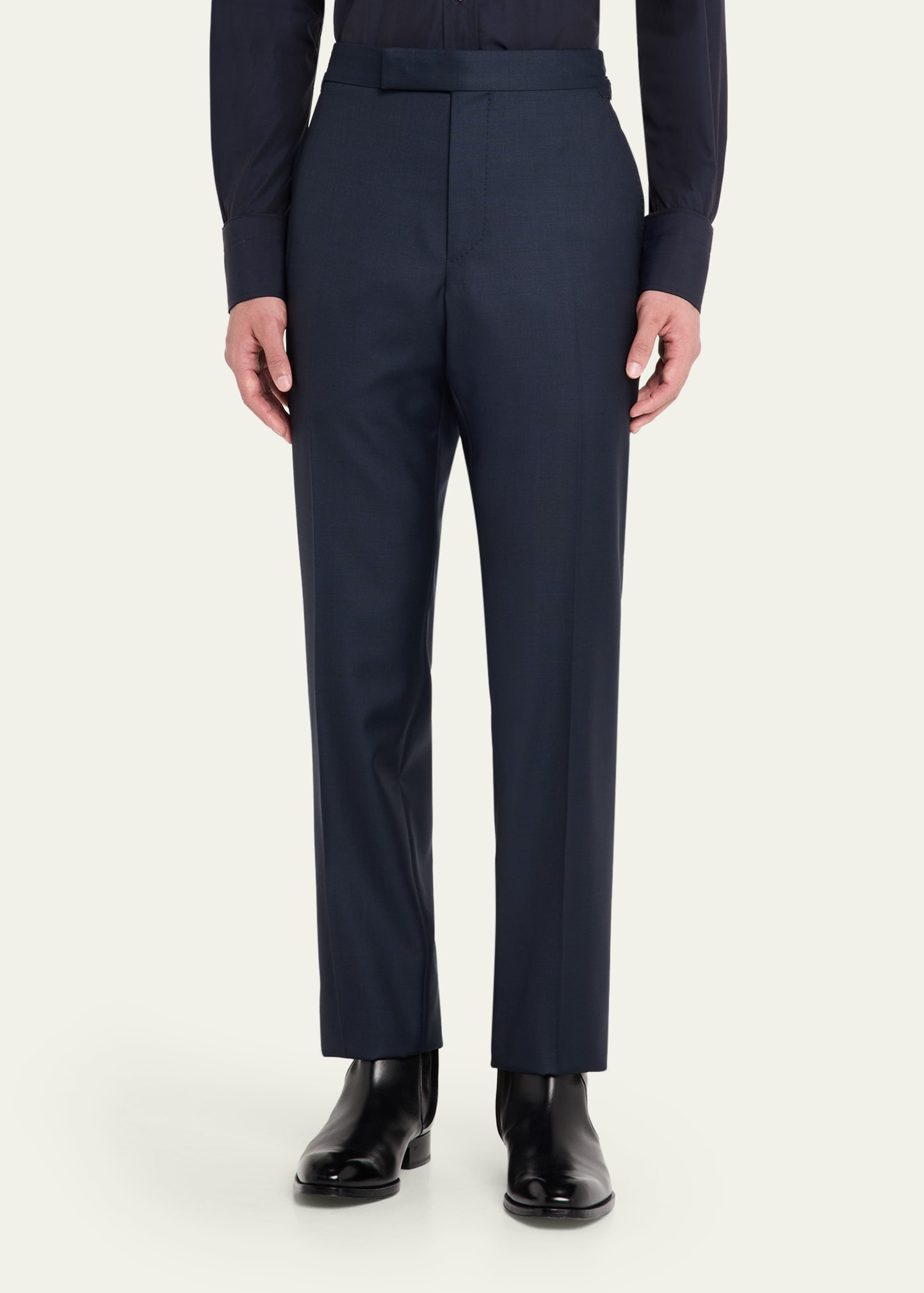 Men's Wool Sharkskin Flat-Front Pants - 4