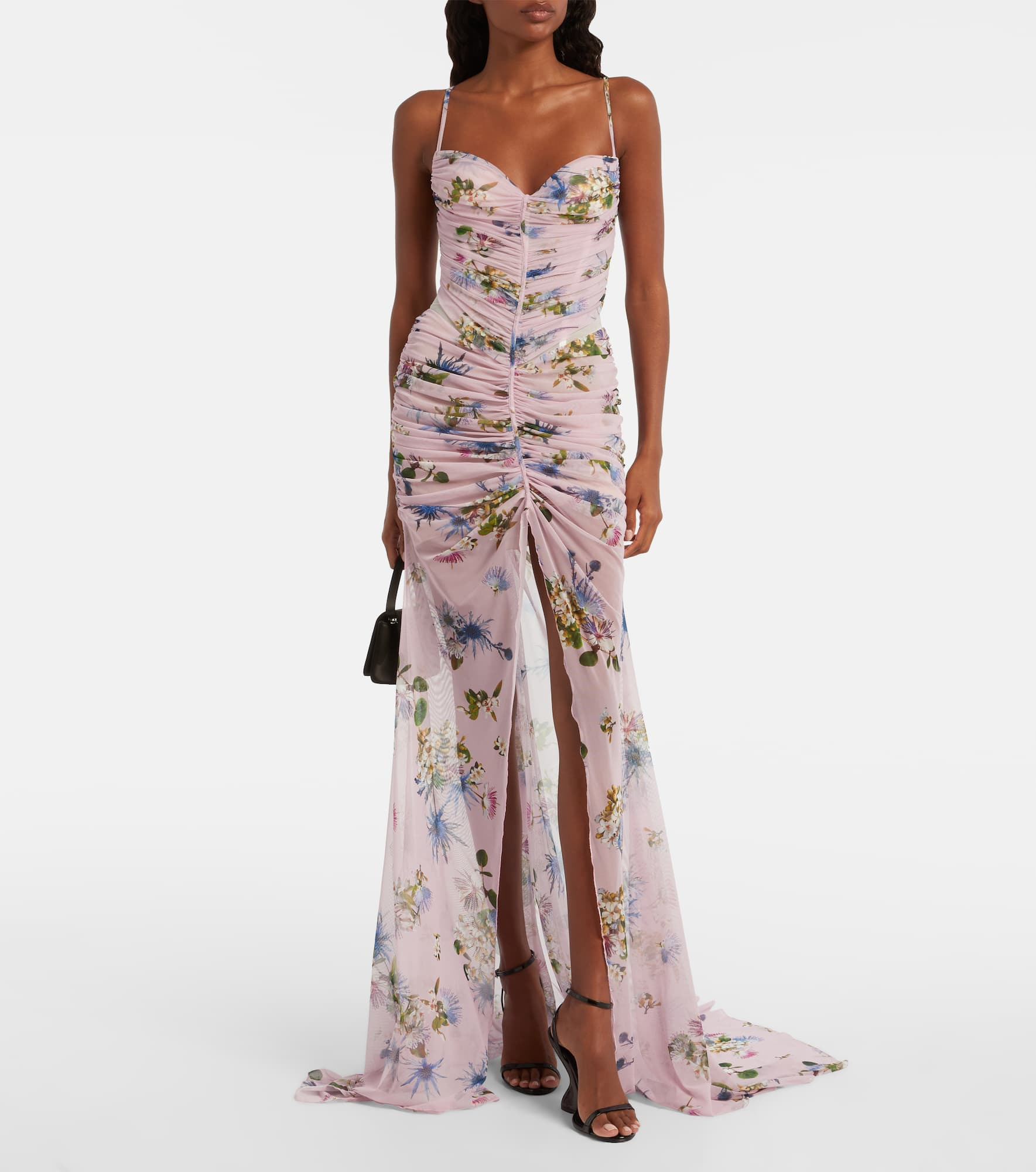 Floral ruched sheer gown - 2