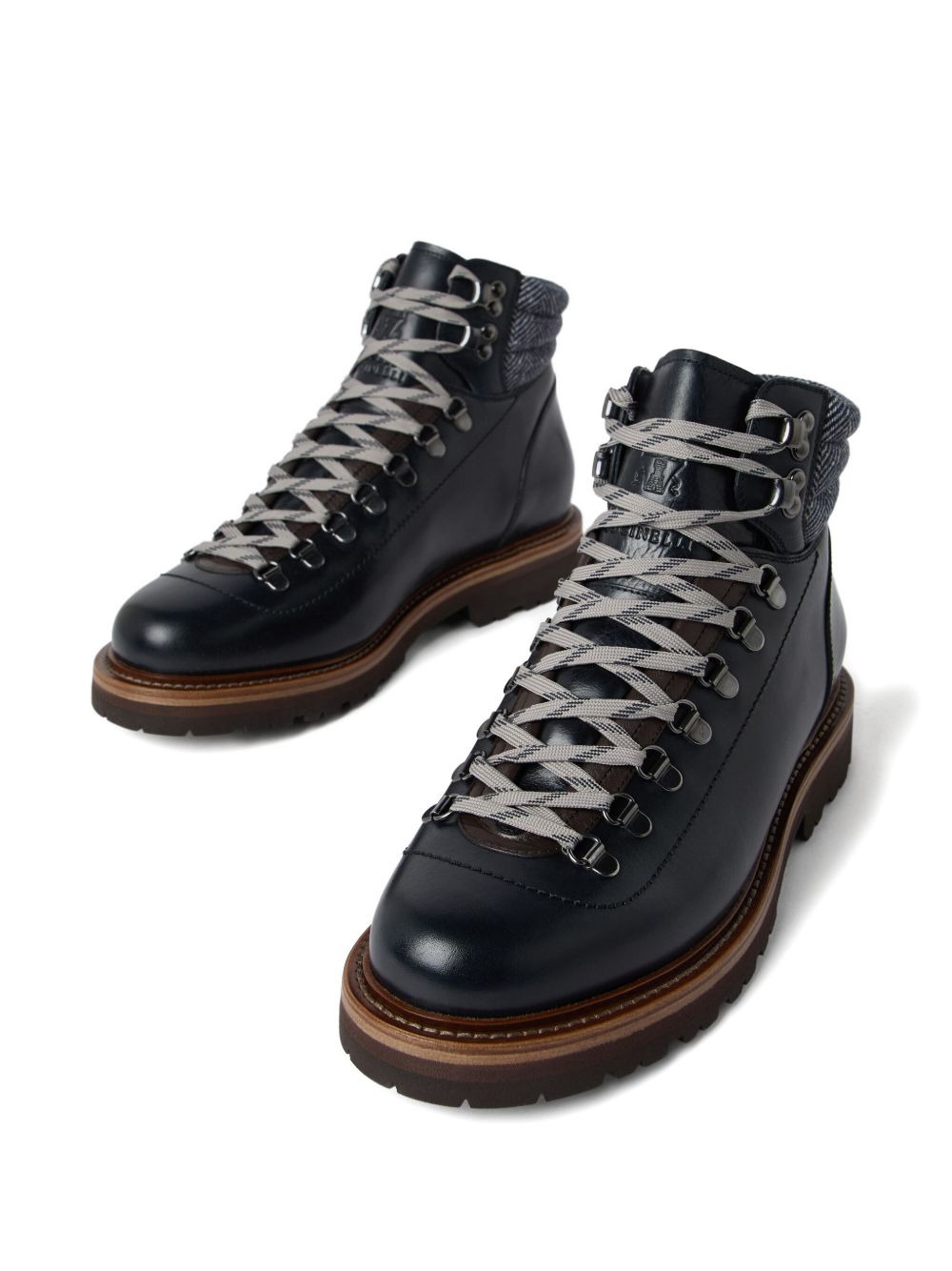lace-up herringbone-detail hiking boots - 4