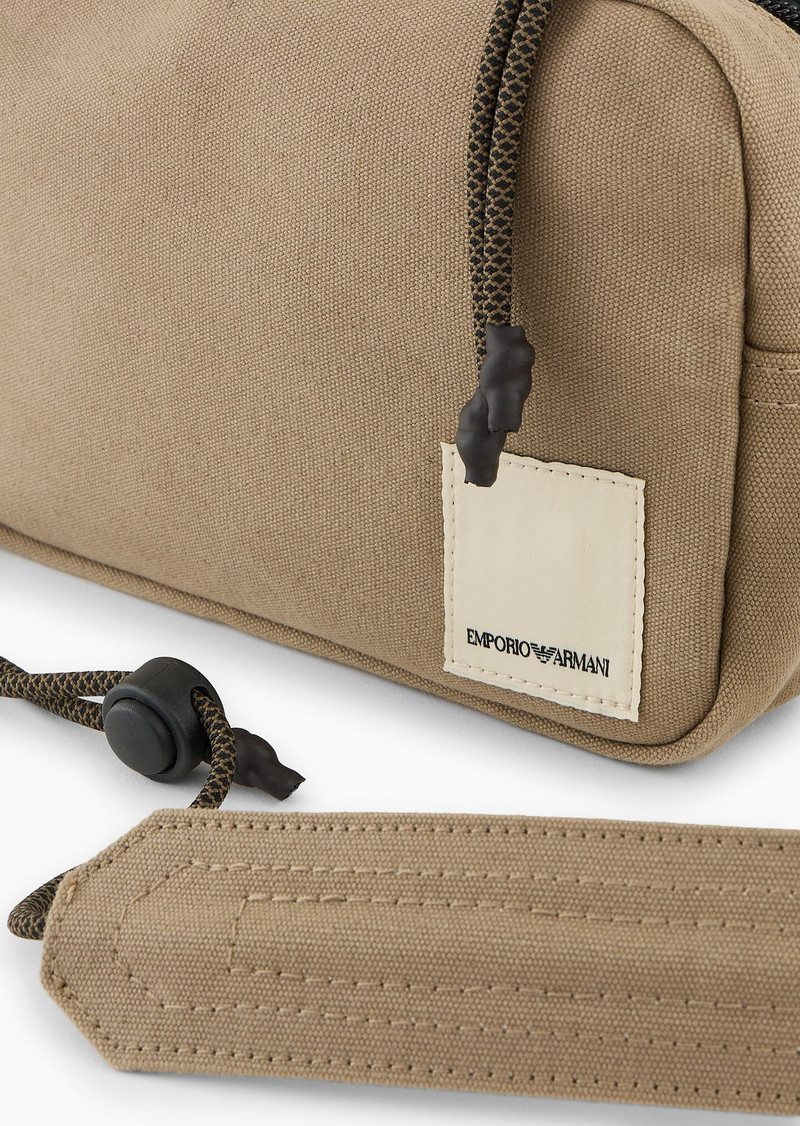 Emporio Armani Sustainability Values Capsule Collection organic canvas drawstring tech case with sho 5