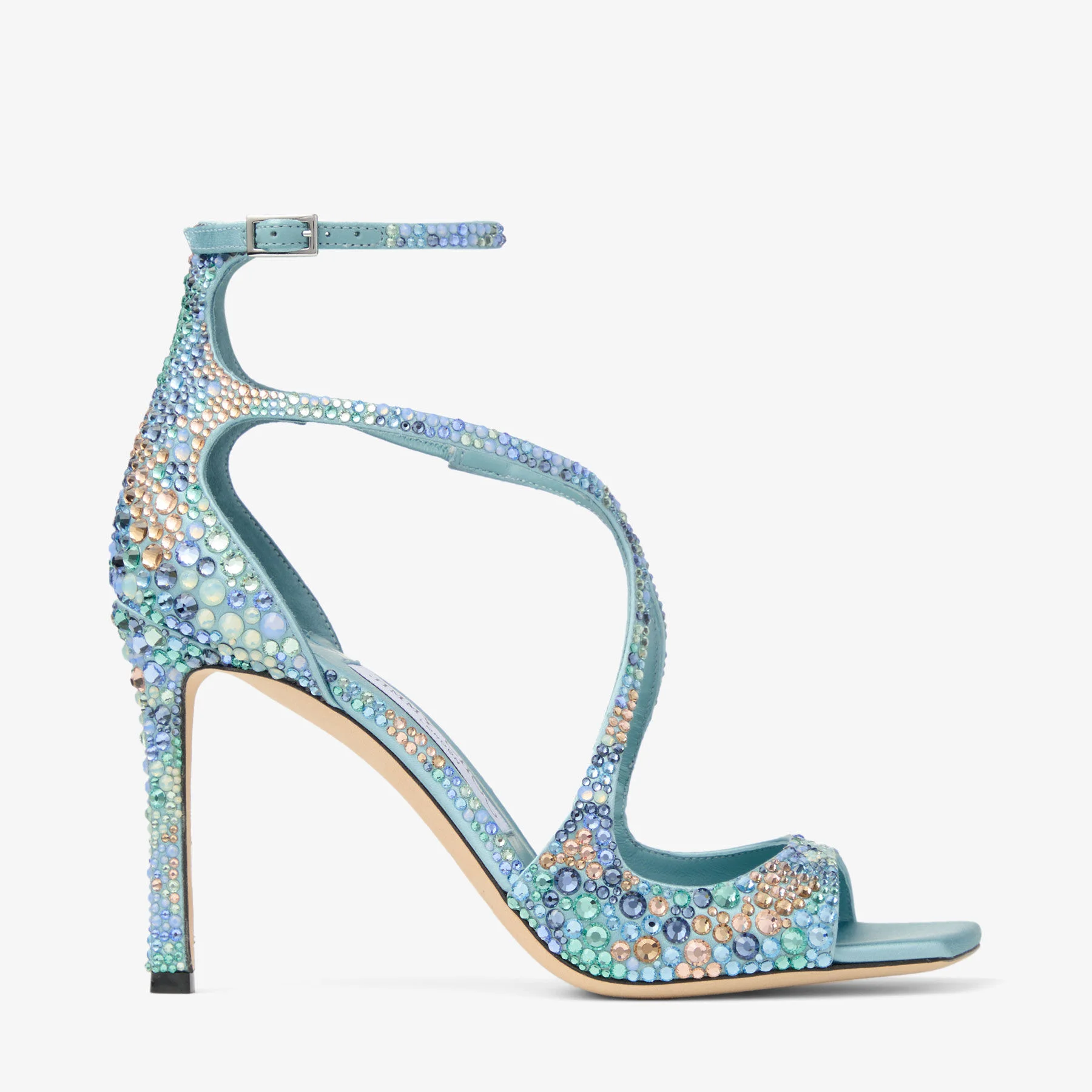 Azia 95 Sky Mix Satin Sandals with Multi Crystal Embellishment - 1