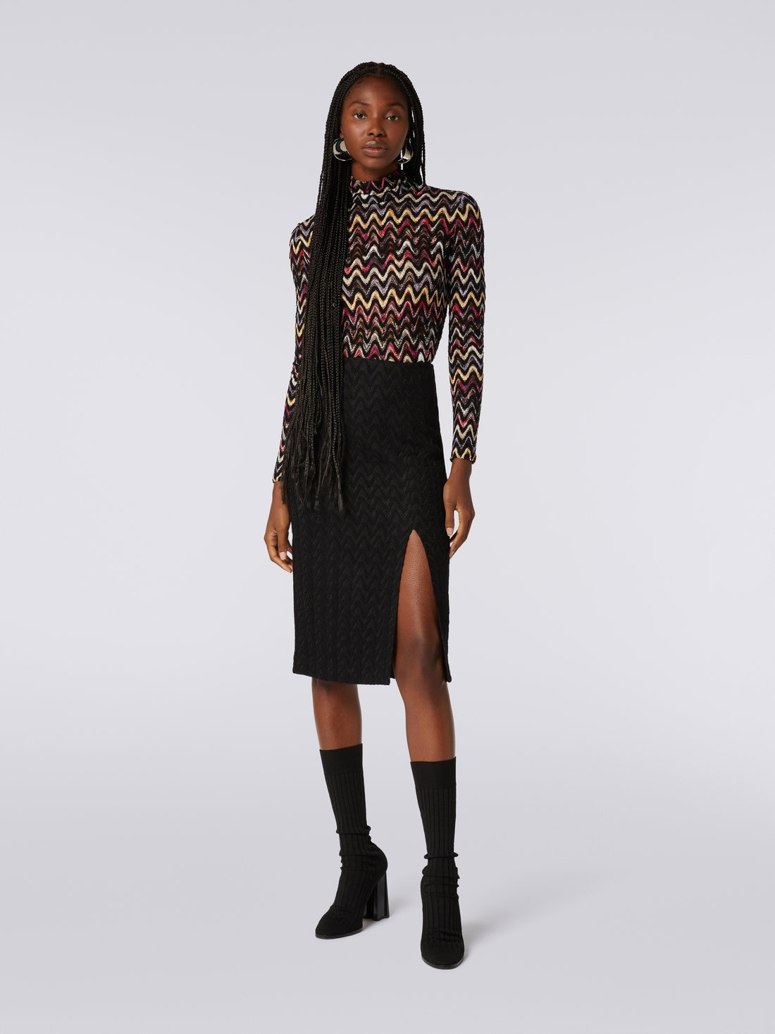 Midi skirt with split in raschel knit wool and viscose - 2