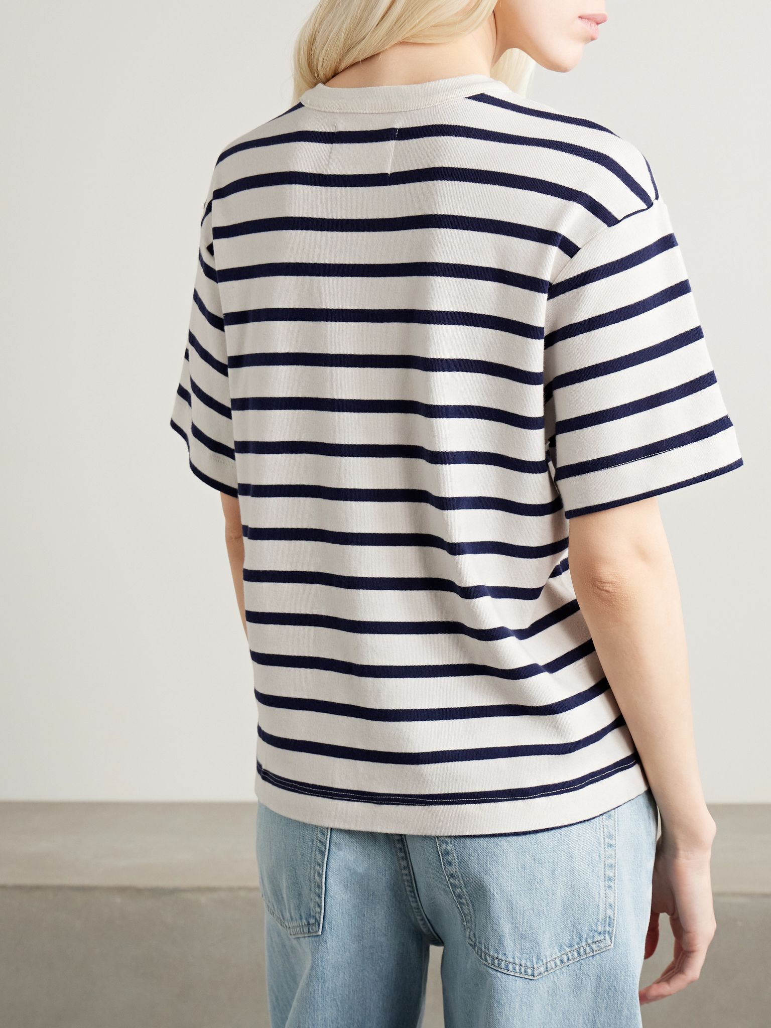 Goldie striped cotton-blend jersey T-Shirt Navy - 4