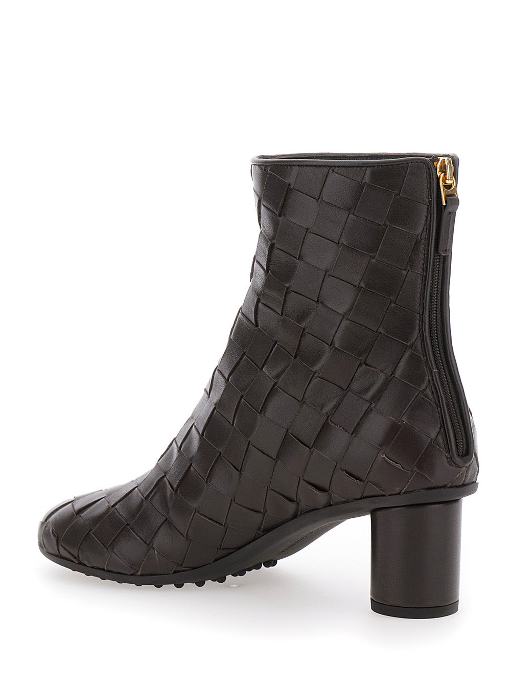 Bottega Veneta Women 'Atomic' Brown Ankle Boots With Braided Design And Kitten Heel In Leather Woman - 3