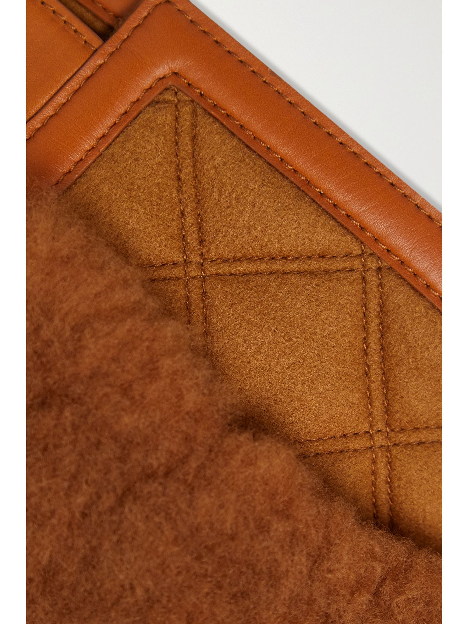 Leather and quilted cashmere-trimmed shearling jacket Brown - 4
