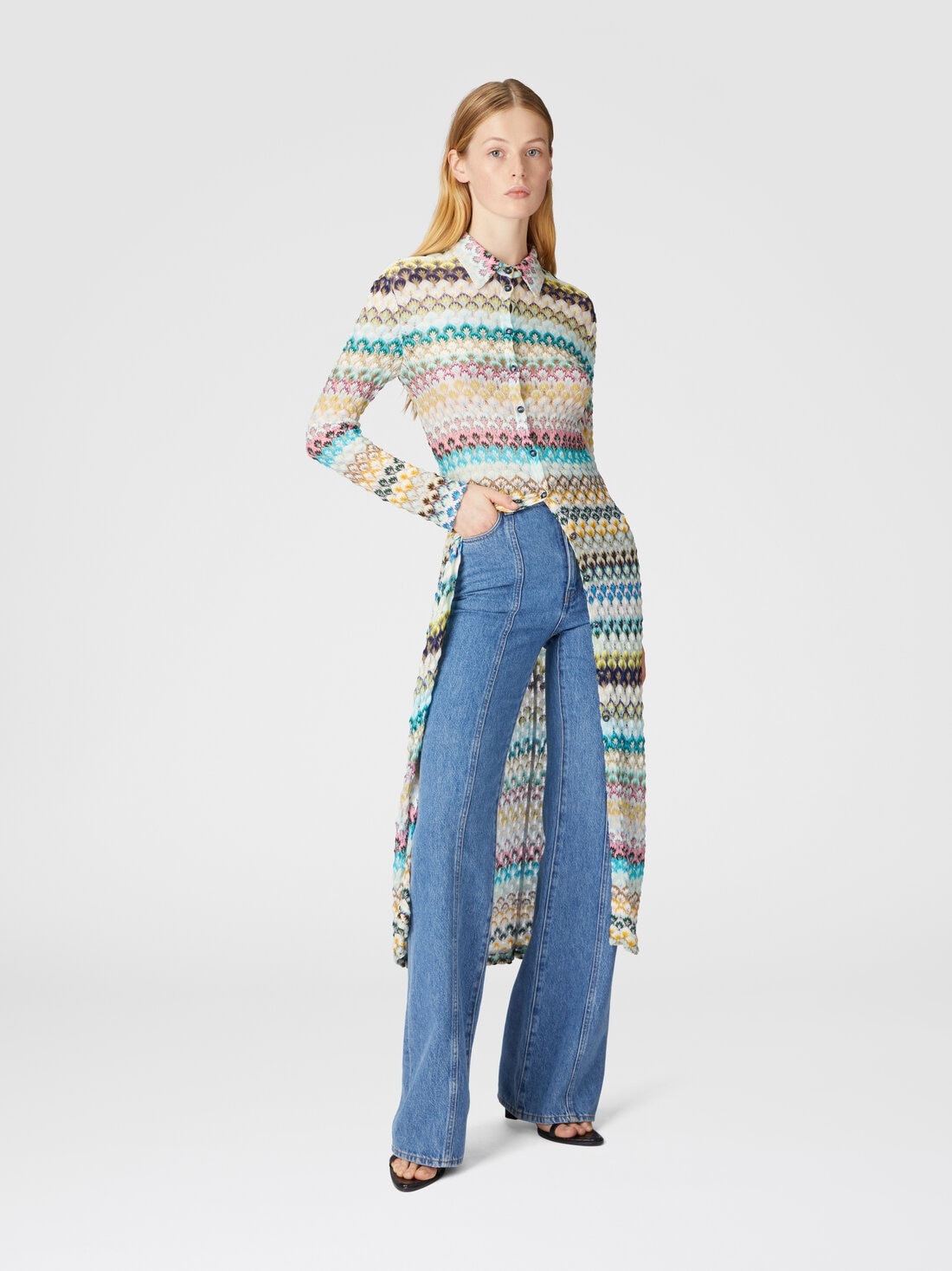 Slim cardigan with striped lace collar - 4