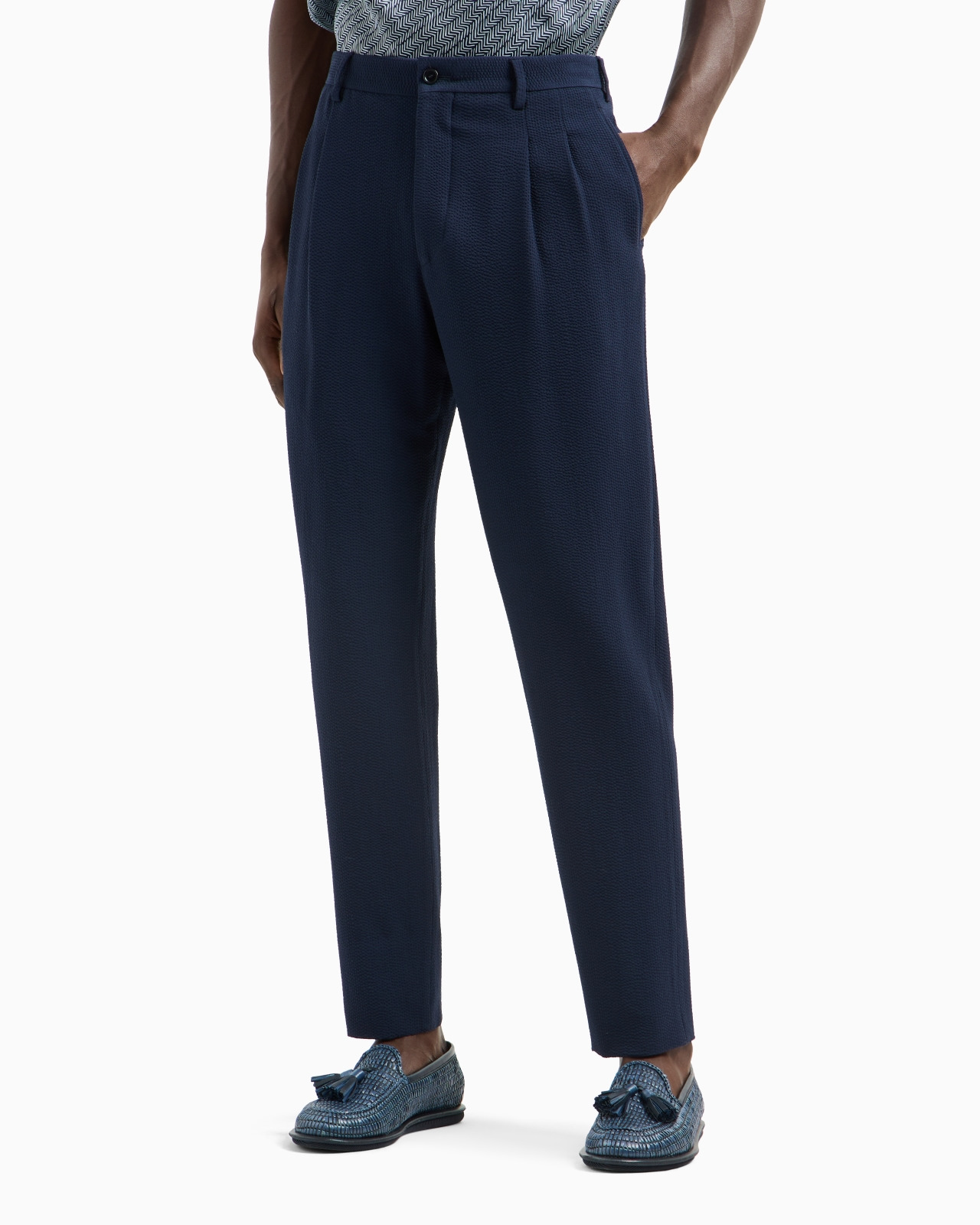 WOOL SEERSUCKER DOUBLE-PLEAT TROUSERS - 4