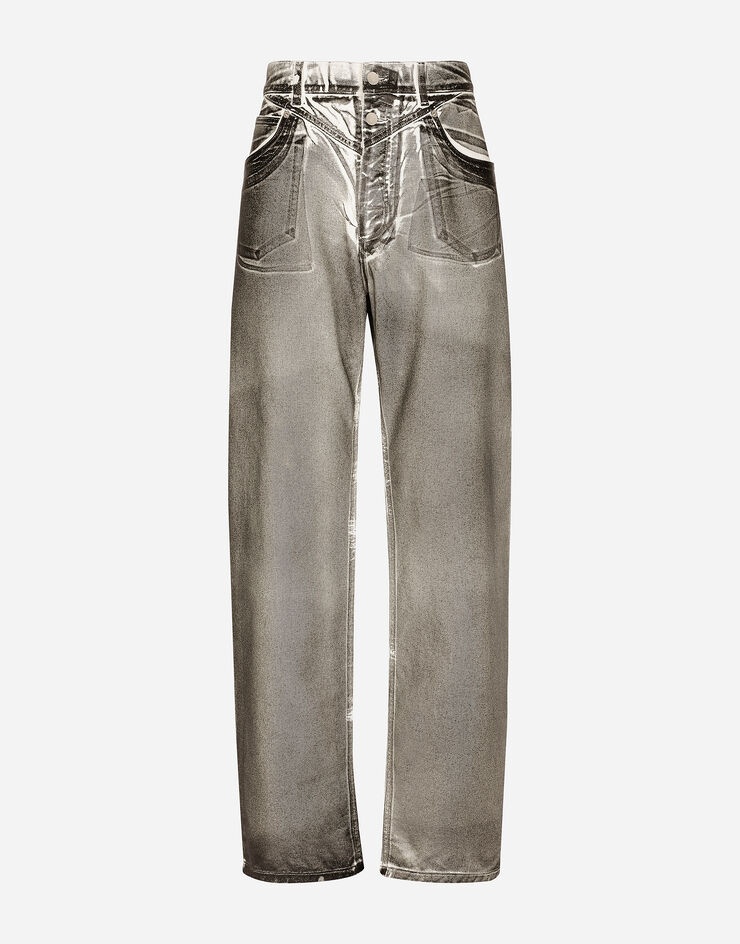 Coated gray straight-leg jeans - 1