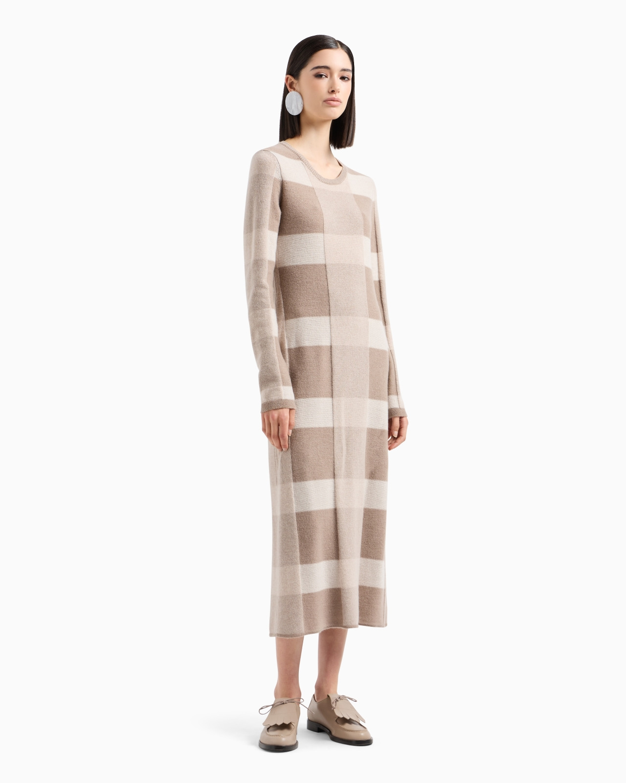 Icon long dress in virgin wool with a plated check motif - 2
