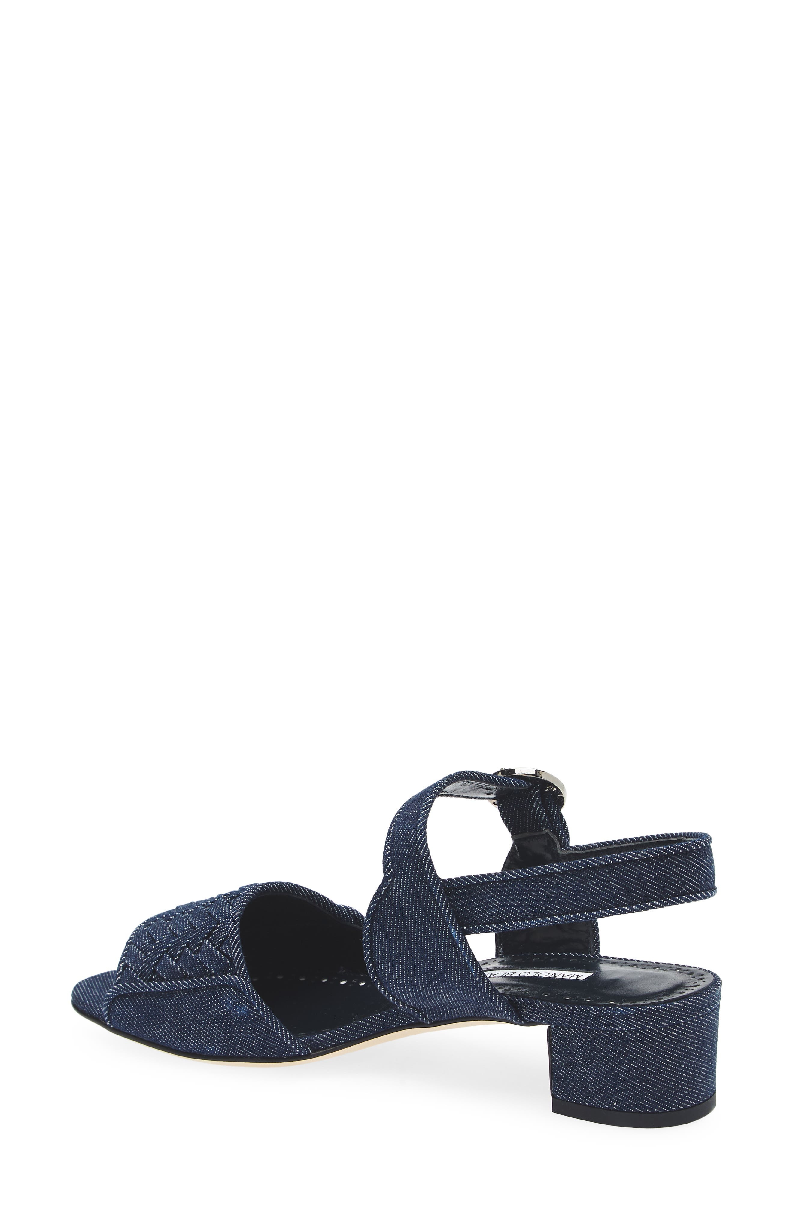 Manolo Blahnik Vibius Block Heel Slingback Sandal in Dark Blue Chambray at Nordstrom - 2