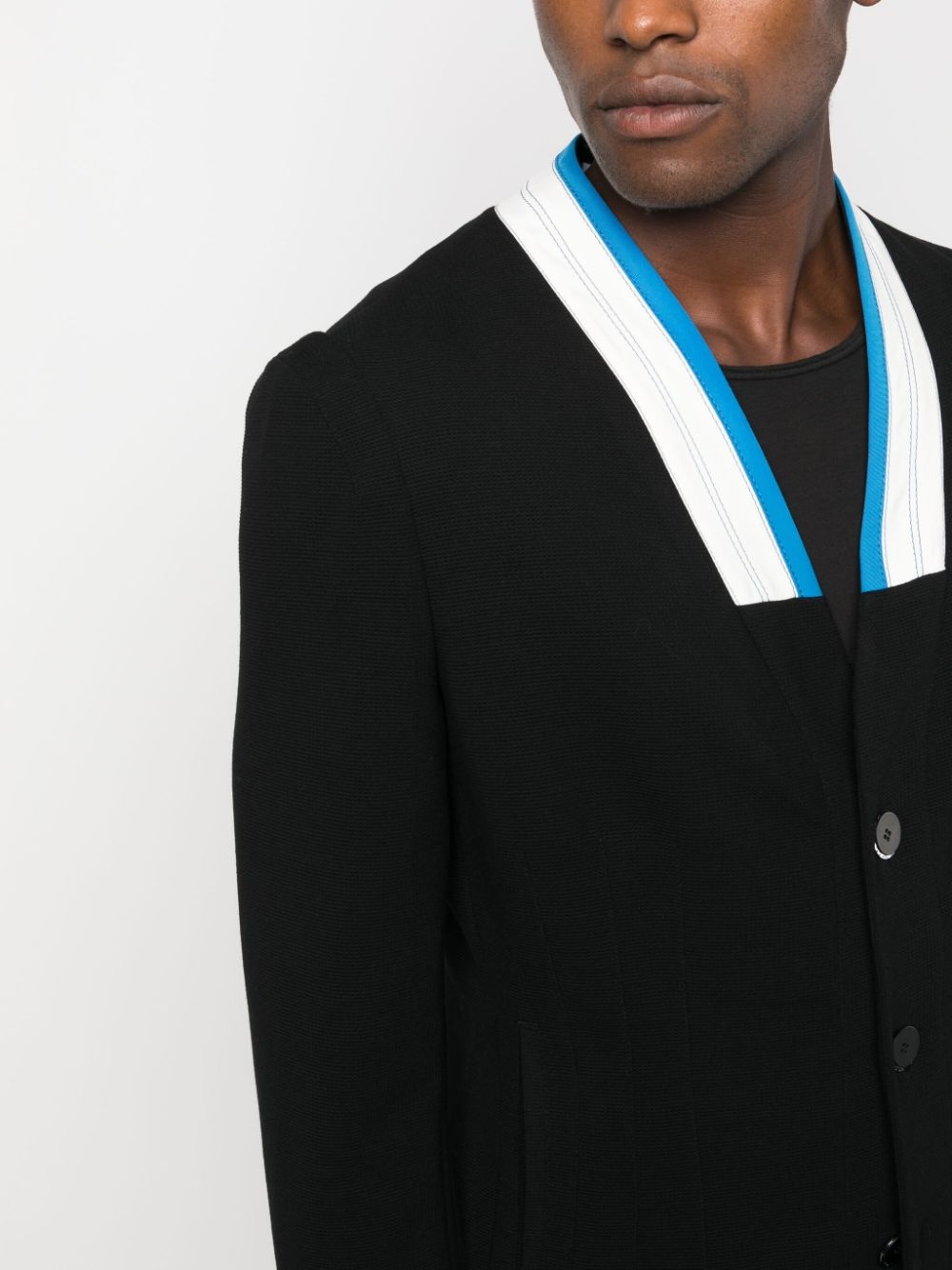 striped-trim single-breasted blazer - 5