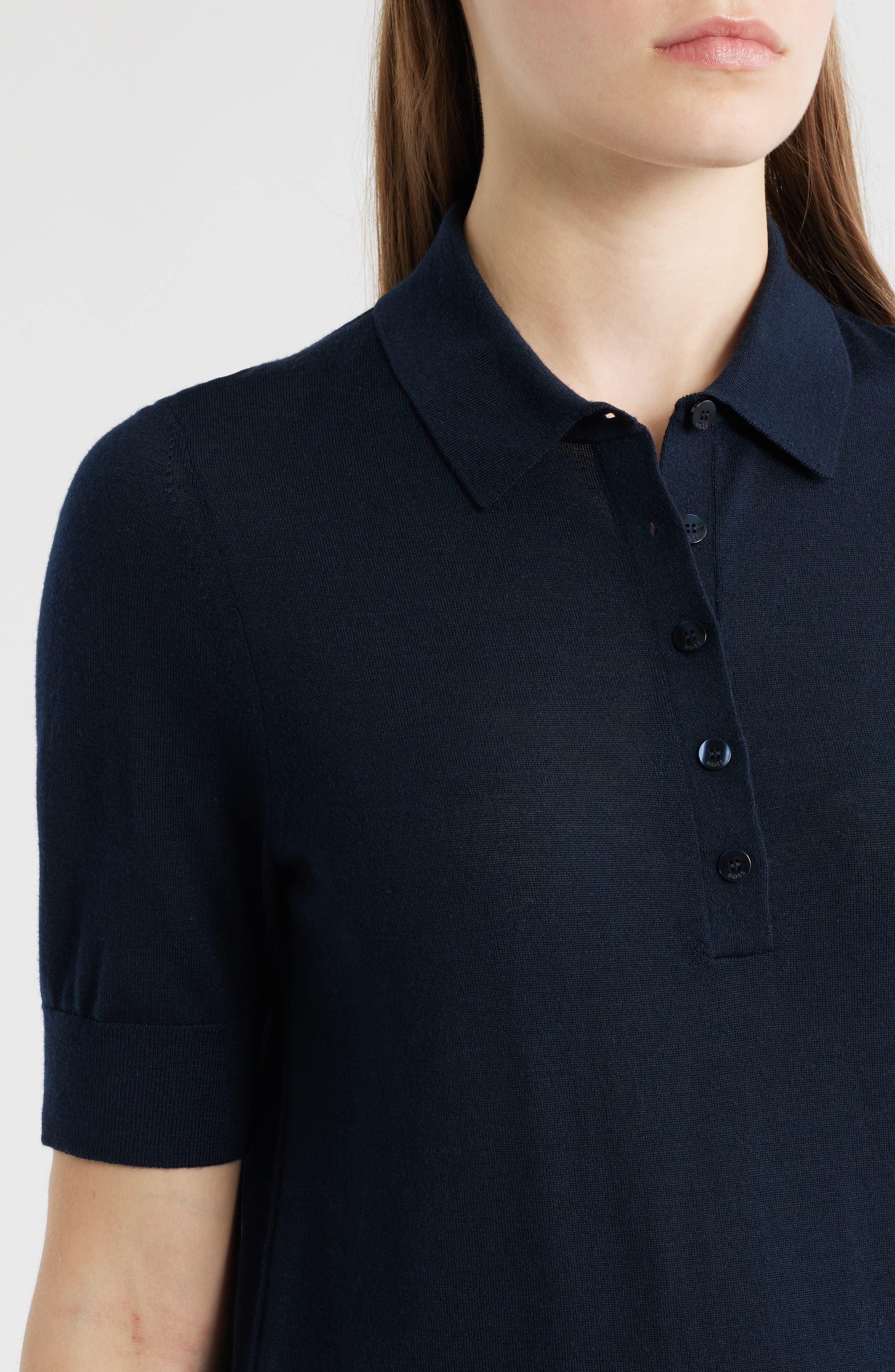 BOSS Fidenka Virgin Wool Polo Sweater in Sky Captain at Nordstrom - 4