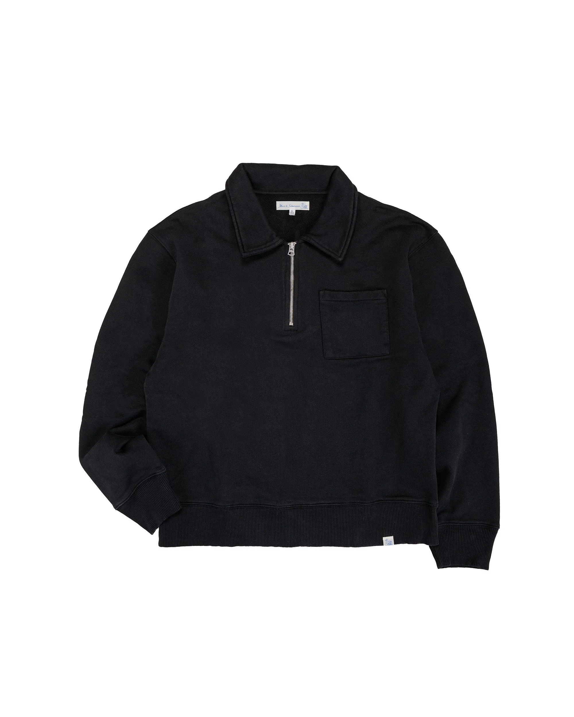 ZIP03 Authentic Fleece Polo Collared Half-Zip Cotton Sweatshirt Deep Black - 1