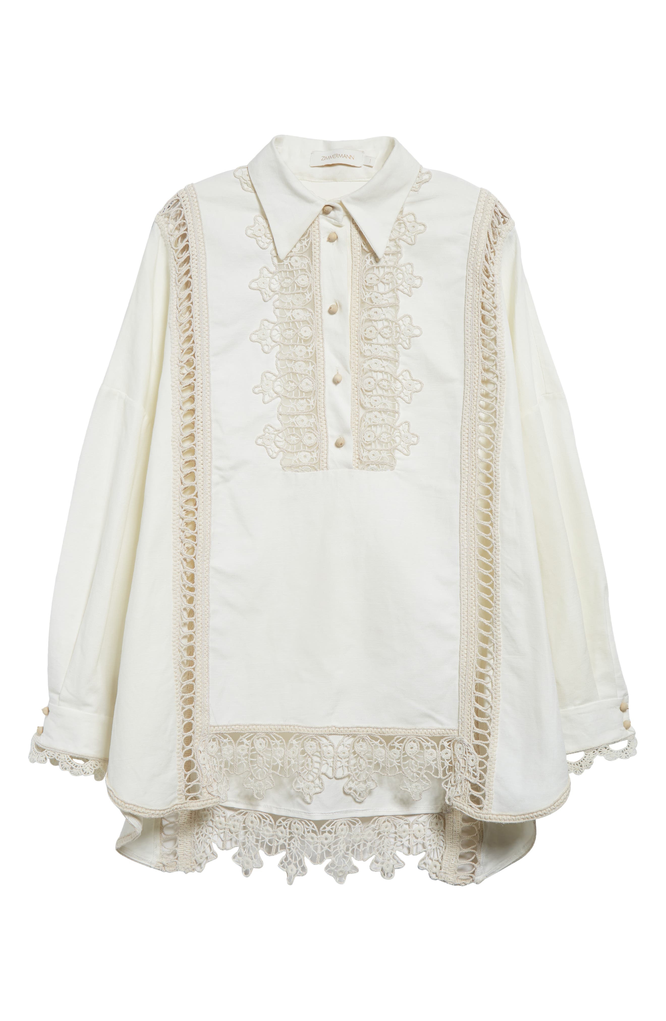 Zimmermann Macramé Lace Trim Linen Shirt in Cream at Nordstrom - 6