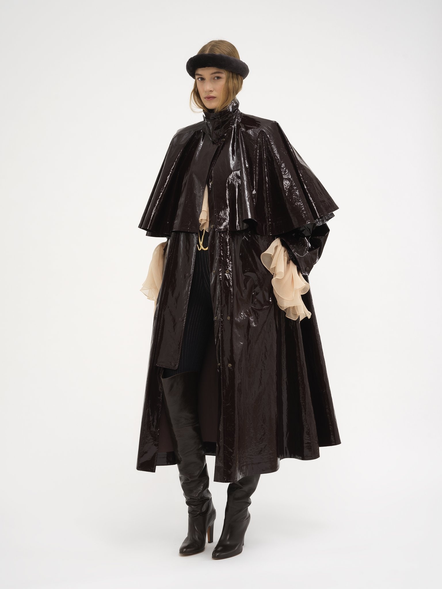 OVERSIZED LONG PARKA IN SHINY COTTON WITH CAPE - 4