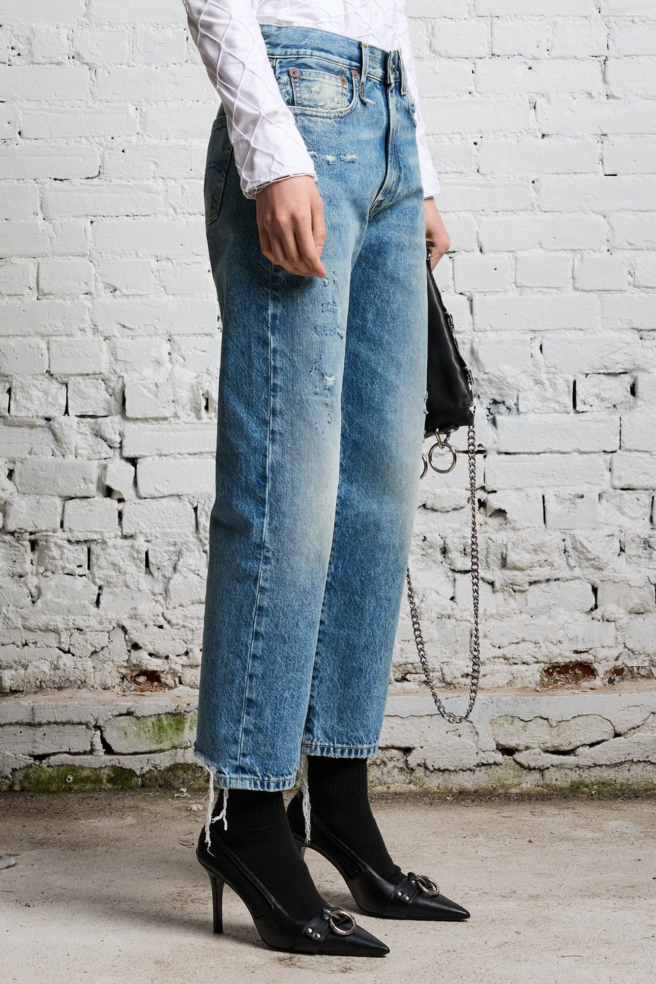 Boyfriend Jean- Bain with Rips | R13 - 5