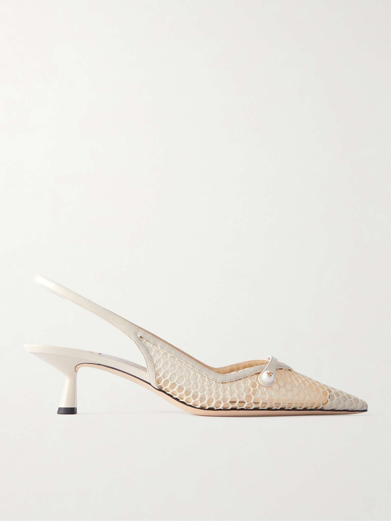 Amita 45 faux-pearl embellished leather-trimmed mesh slingback pumps White - 1