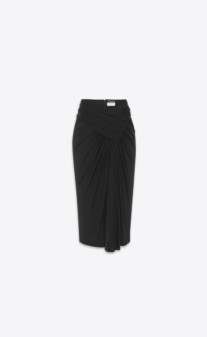 draped pencil skirt in shiny jersey - 1